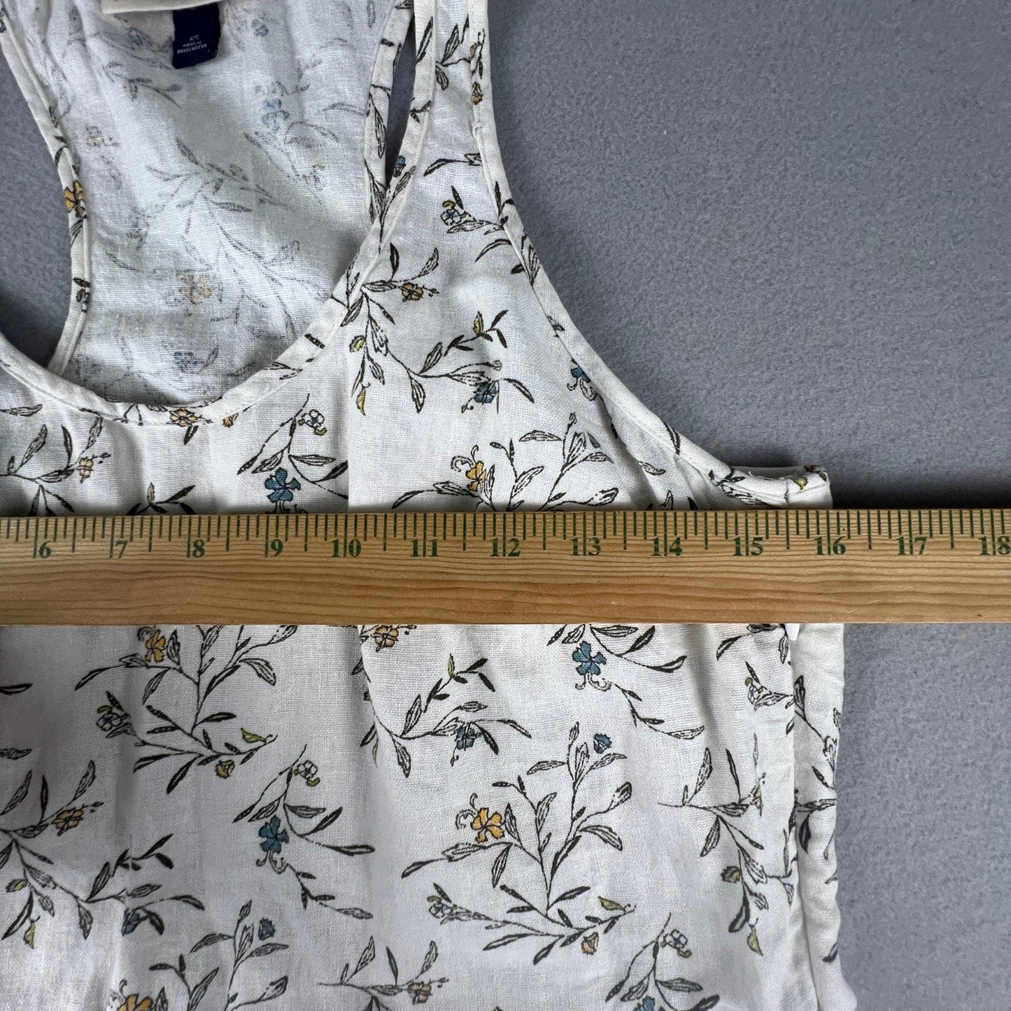 Floral Midi Dress Womens XS White Linen Blend Summer Casual Universal Thread