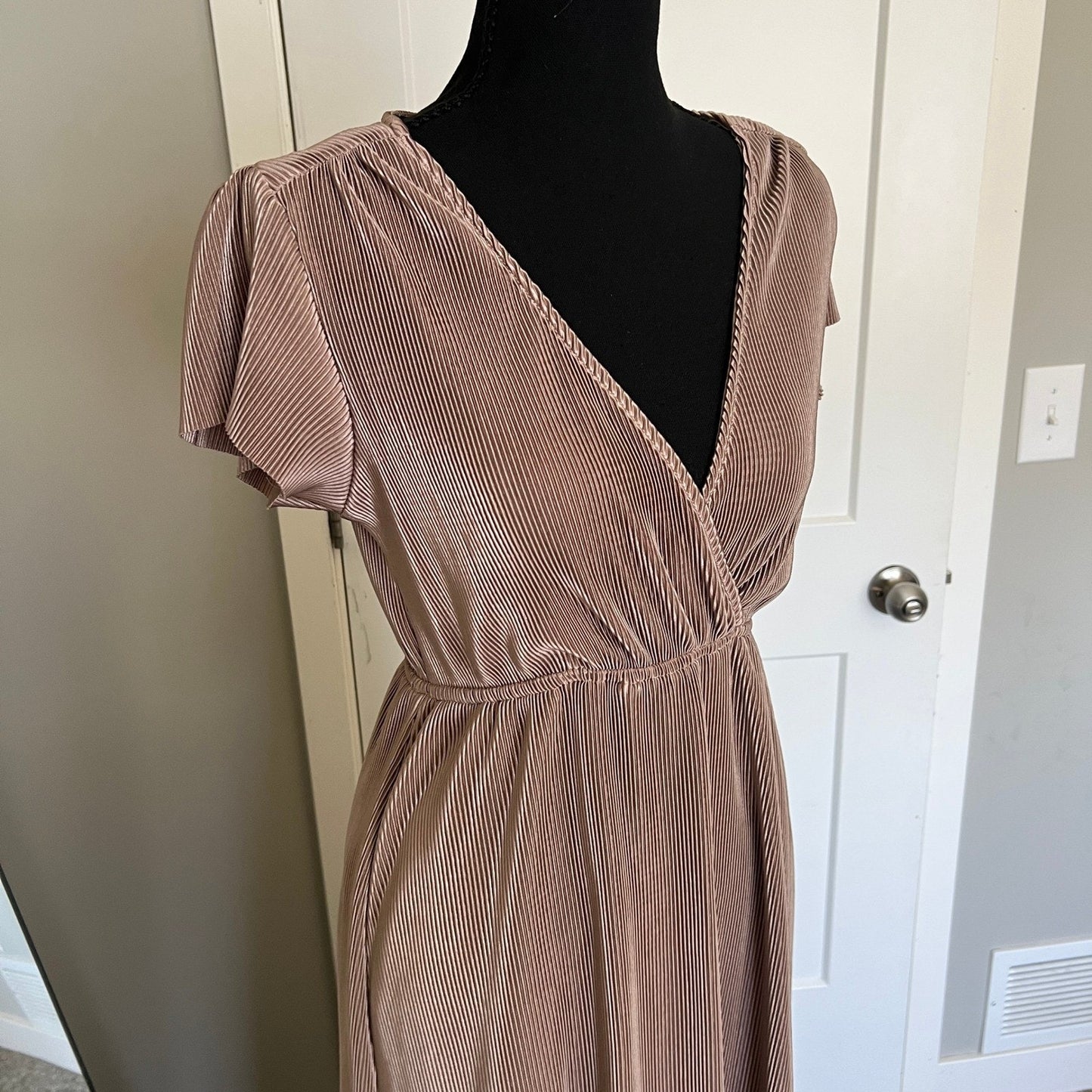Baltic Born Maxi Dress Women S Taupe Pleated Wrap V-Neck Formal Gown Bridal