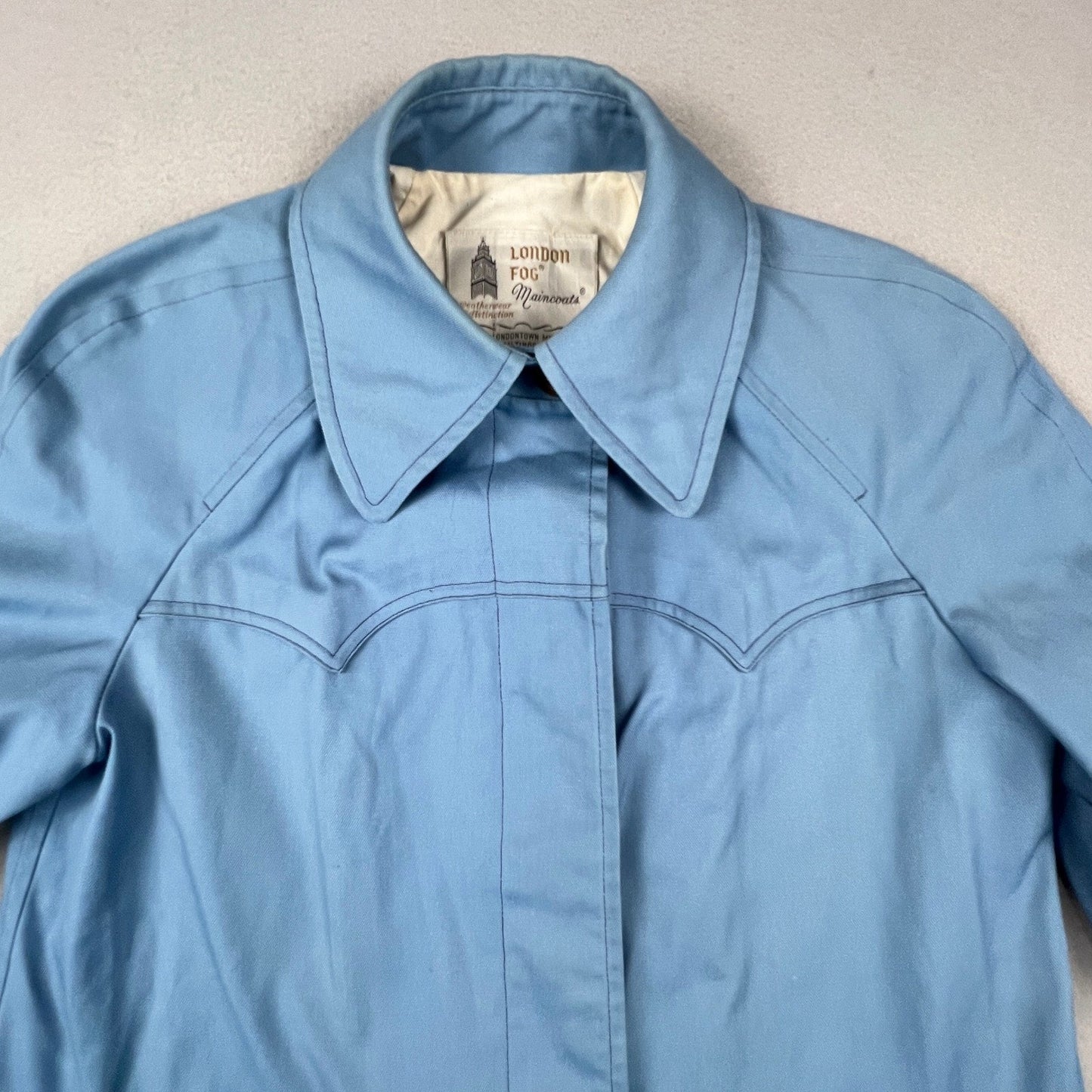 London Fog Maincoat Rain Jacket Womens 14 Regular Blue Vintage Western Yoke Coat