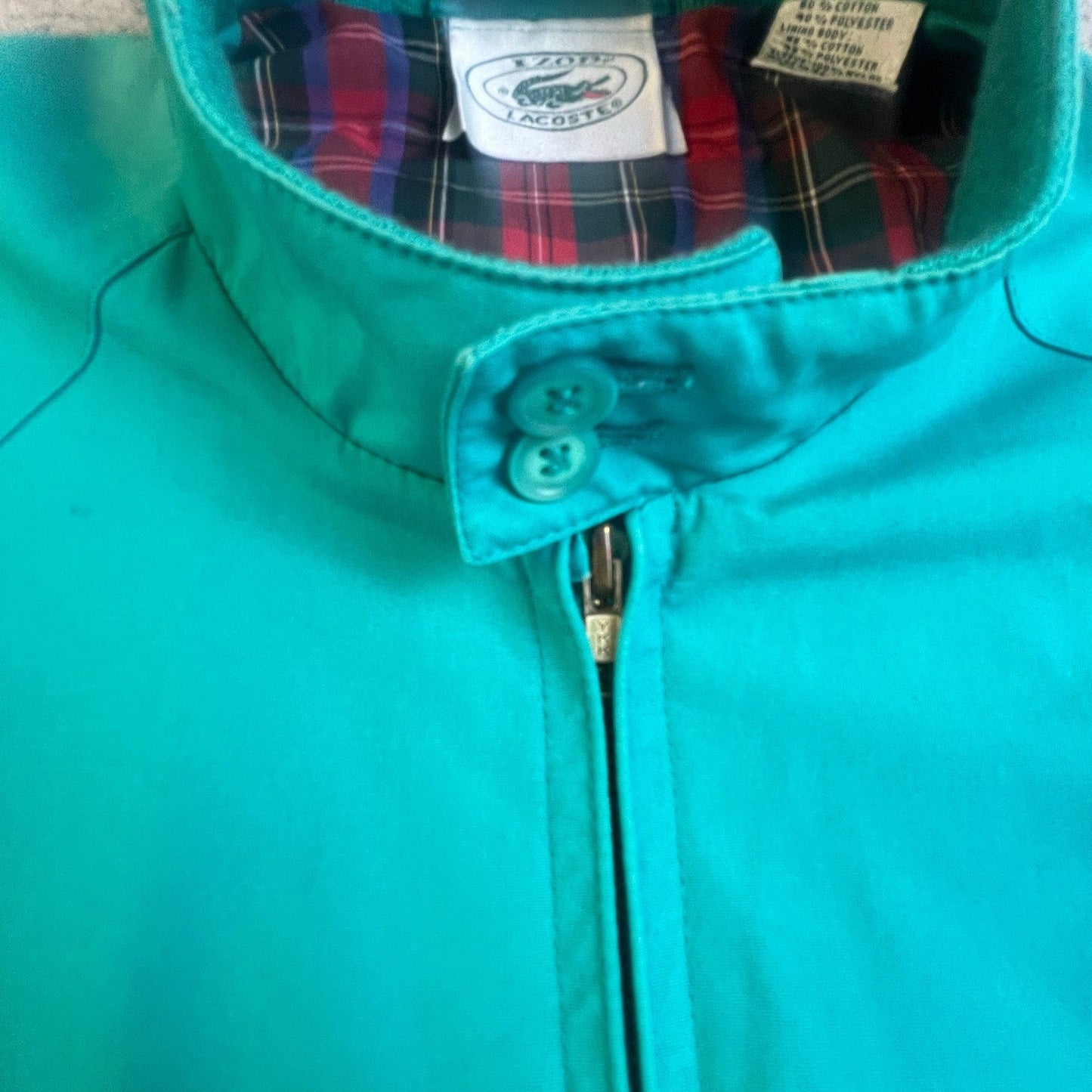 Vintage Izod Lacoste Harrington Jacket Mens Large Teal Green Plaid Lined