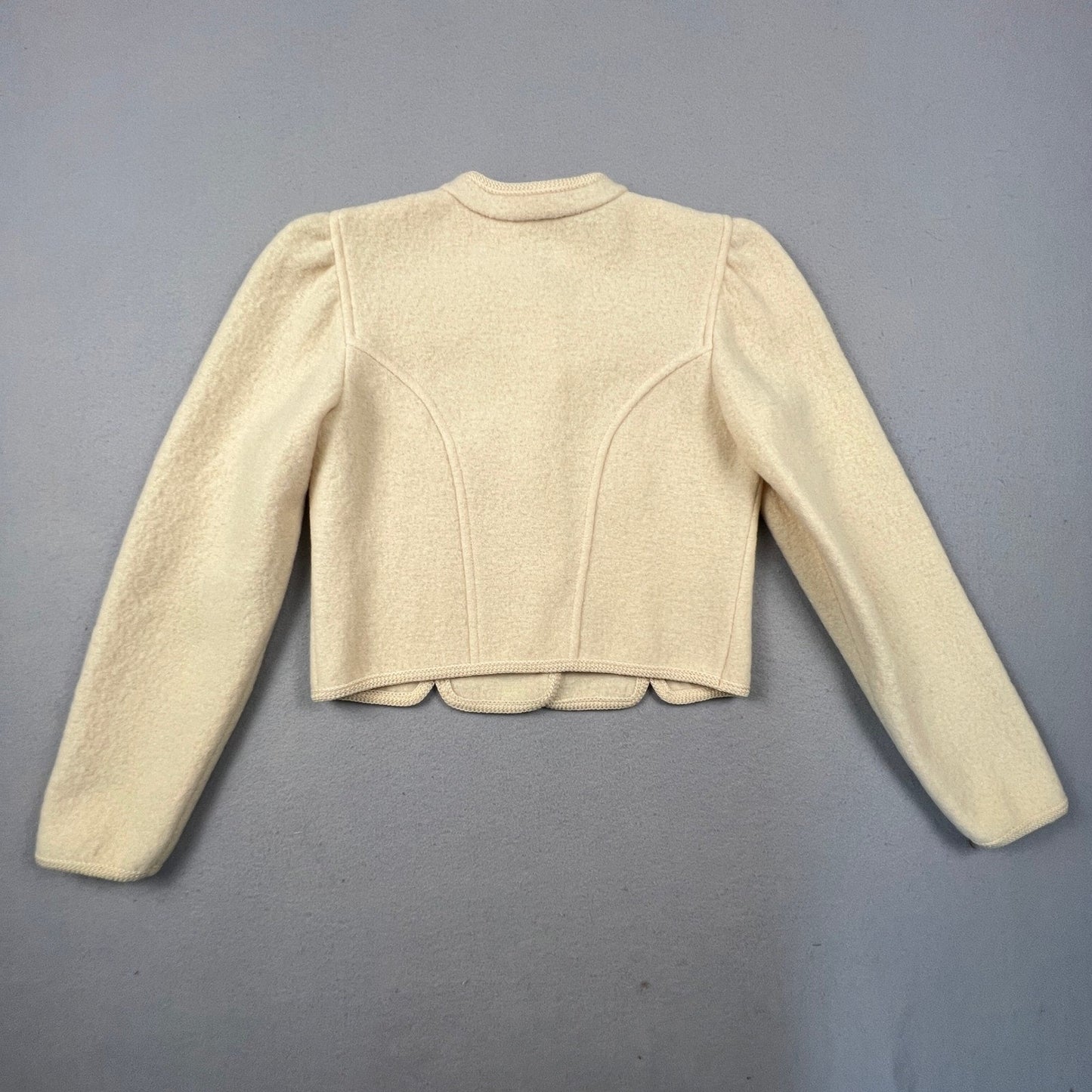 Boos Austrian Style Wool Jacket Womens 18 Scalloped Puff Shoulder Trachten Folk