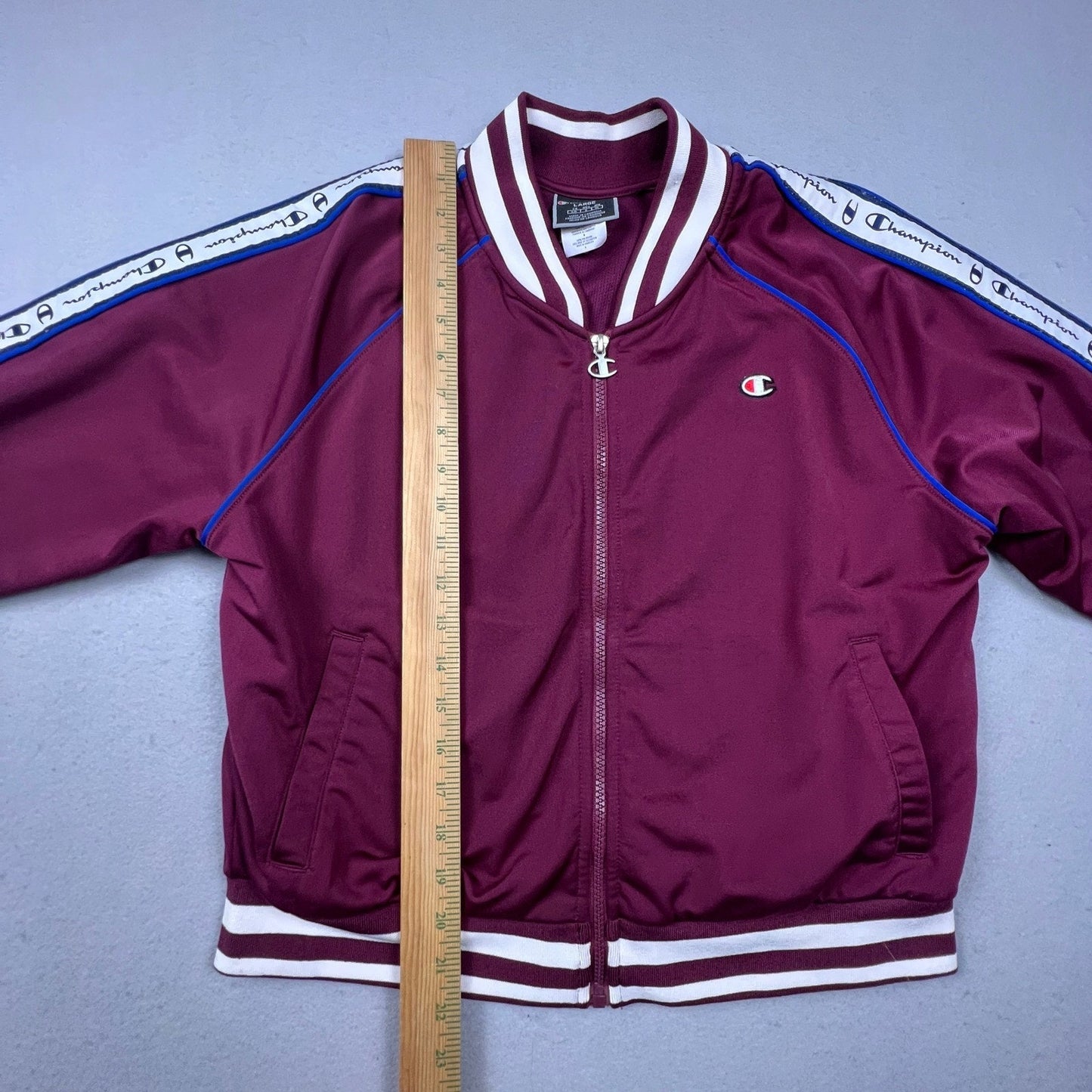 Champion Track Jacket Womens Large Maroon Logo Tape Full Zip Athletic Sporty