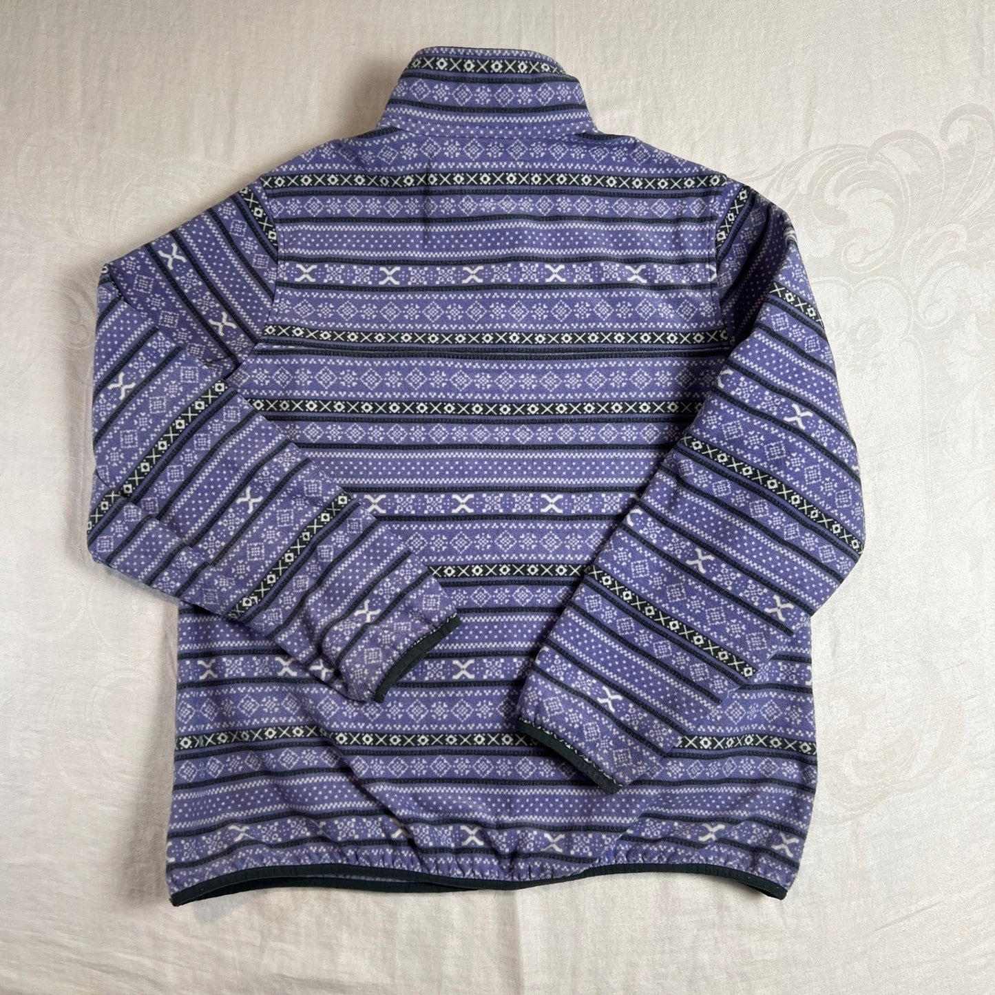 Fair Isle Fleece Mens XL Pullover Snap Neck Cabin Sweater Purple JACHS