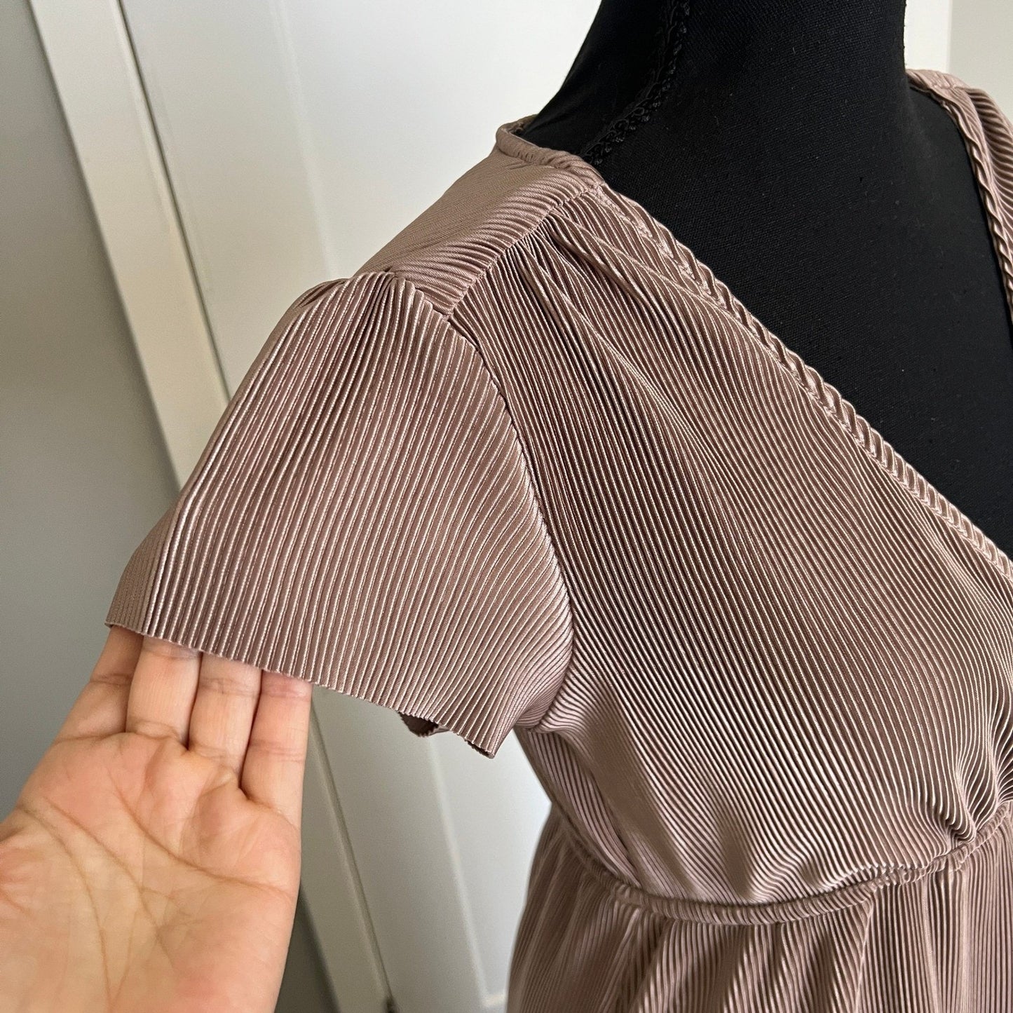 Baltic Born Maxi Dress Women S Taupe Pleated Wrap V-Neck Formal Gown Bridal