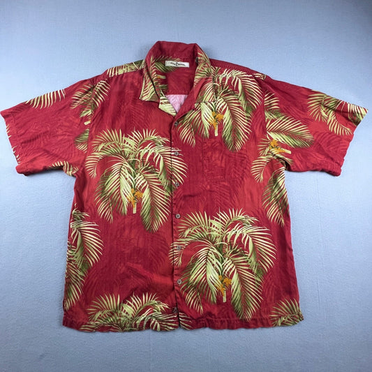 Tommy Bahama Button Up Shirt Mens XL Red Silk Palm Tropical Hawaiian Camp Aloha