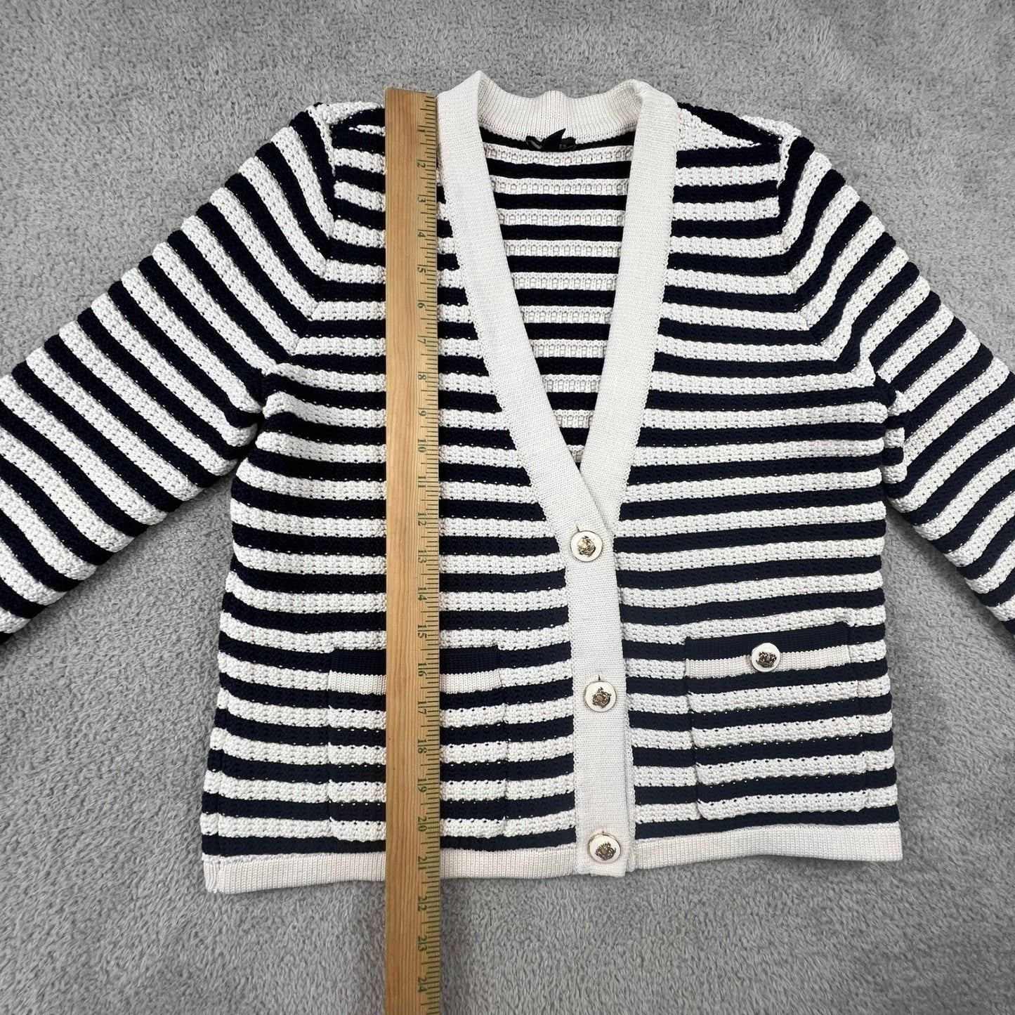 Sailor Chic Nautical Chunky Knit Striped V-Neck Sweater Talbot's Women's Medium