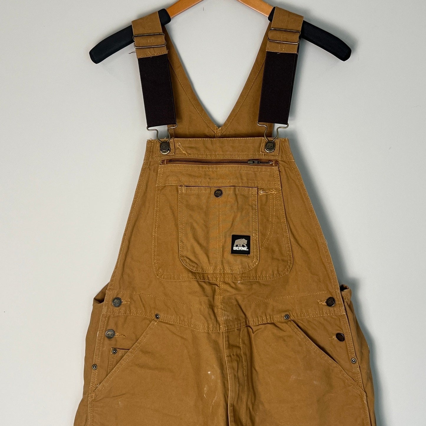 Berne Bib Overalls Mens 38x30 Cotton Duck Canvas Workwear Dble Knee Rugged Brown