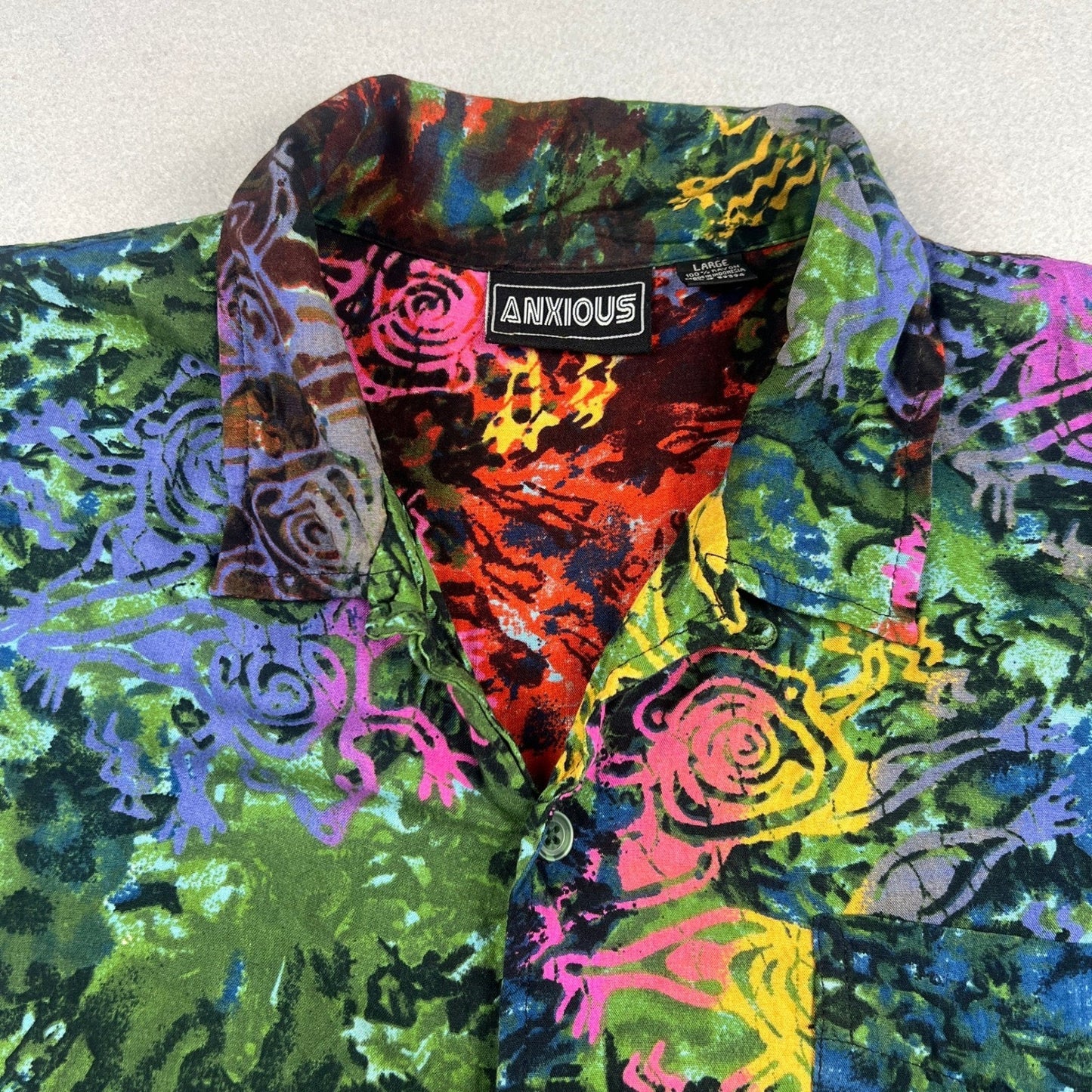 Hawaiian Button Down Shirt Mens Large Jungle Forrest Festival Summer Vacation
