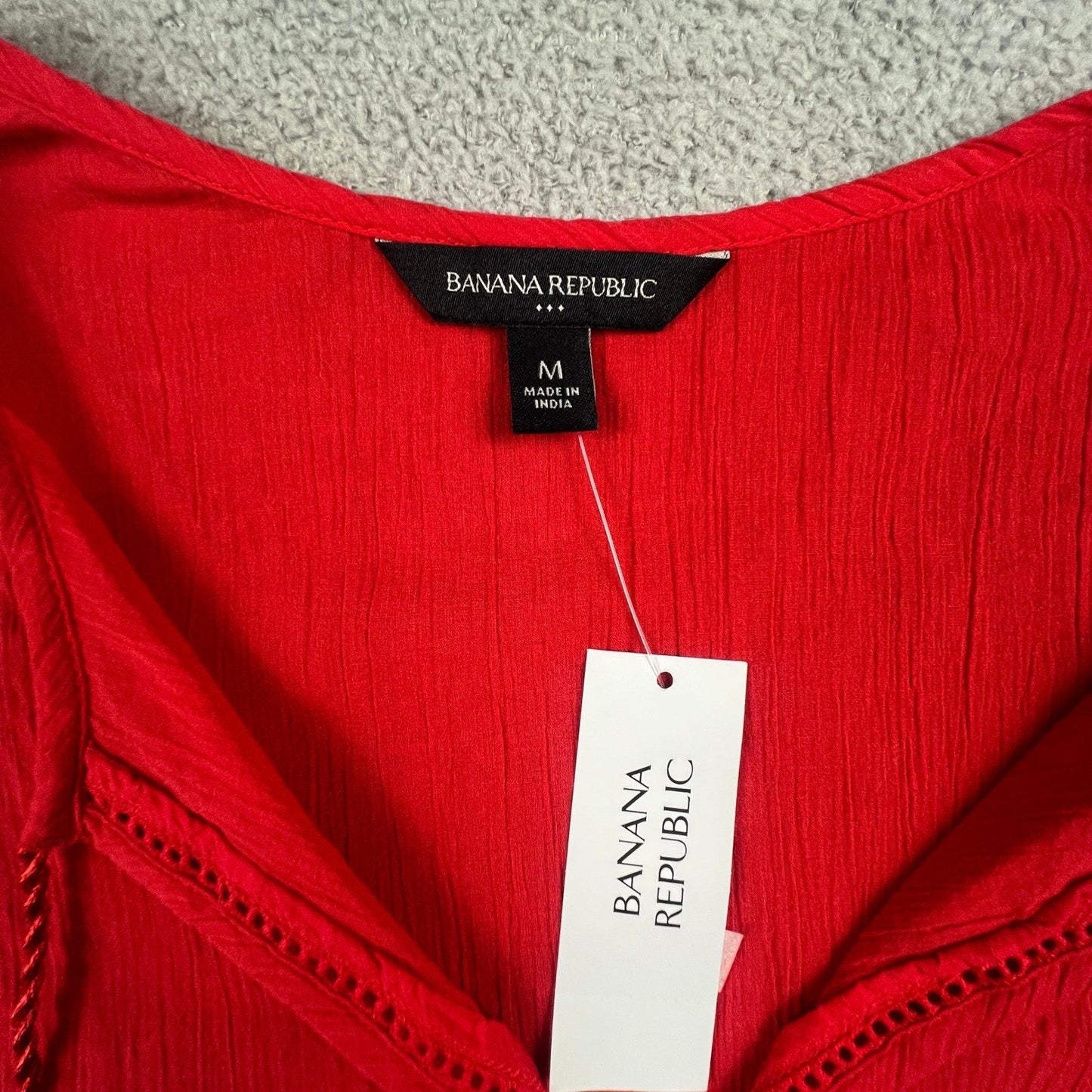 100% Cotton Boho Top Banana Republic Peasant Blouse Womens Medium Red Tassel