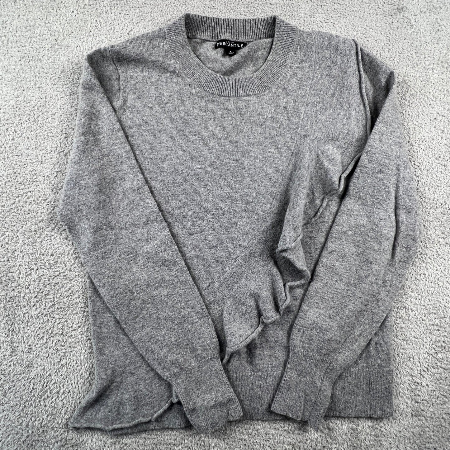 J.Crew Mercantile Women's Crew Neck Sweater Small Gray Ruffle Front Wool Blend