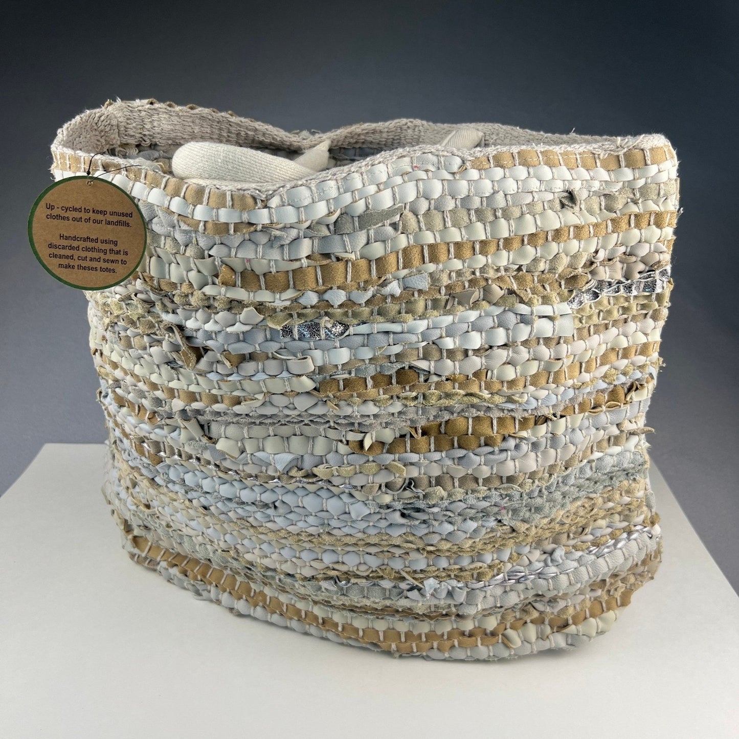 Handcrafted Upcycled Woven Tote Bag Large Neutral Boho Eco-Friendly Beach Travel