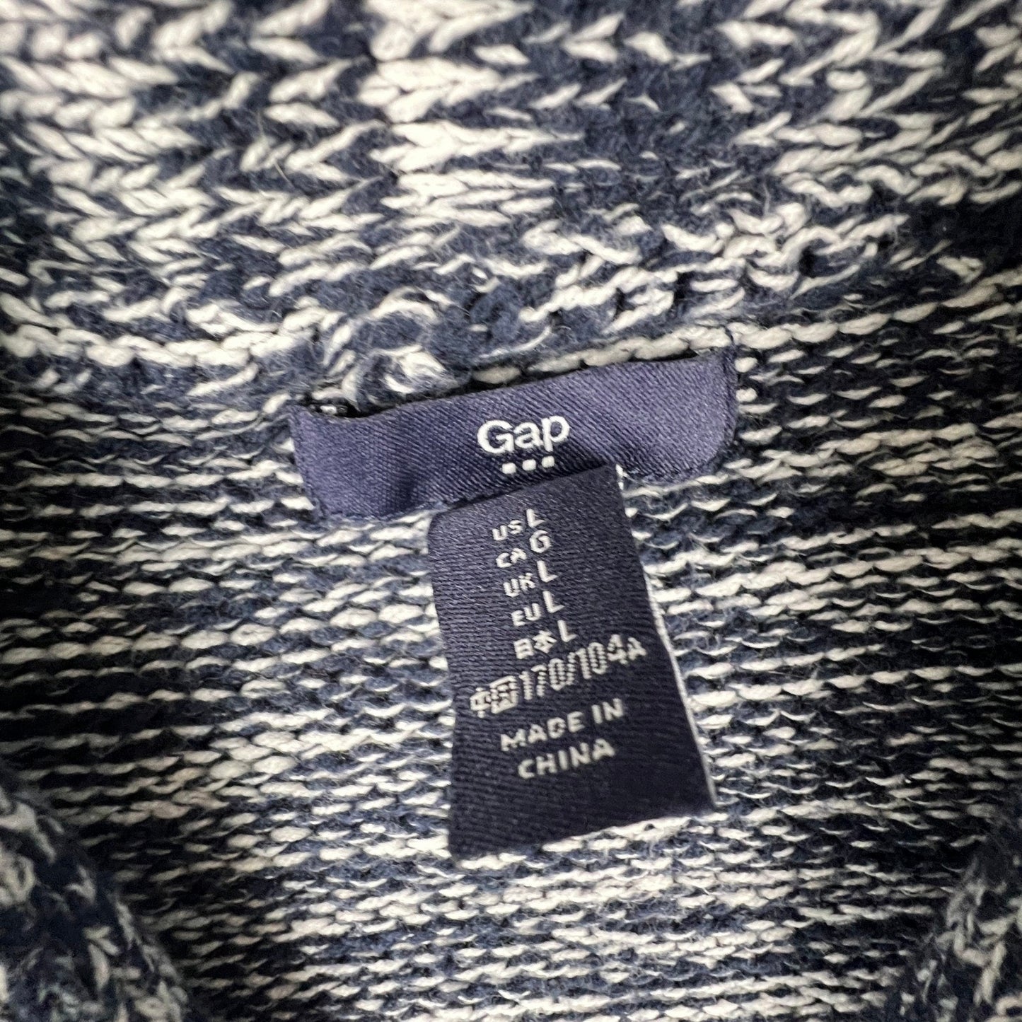Gap Cardigan Sweater Womens Large Blue White Geometric Fair Isle Shawl Knit Cozy