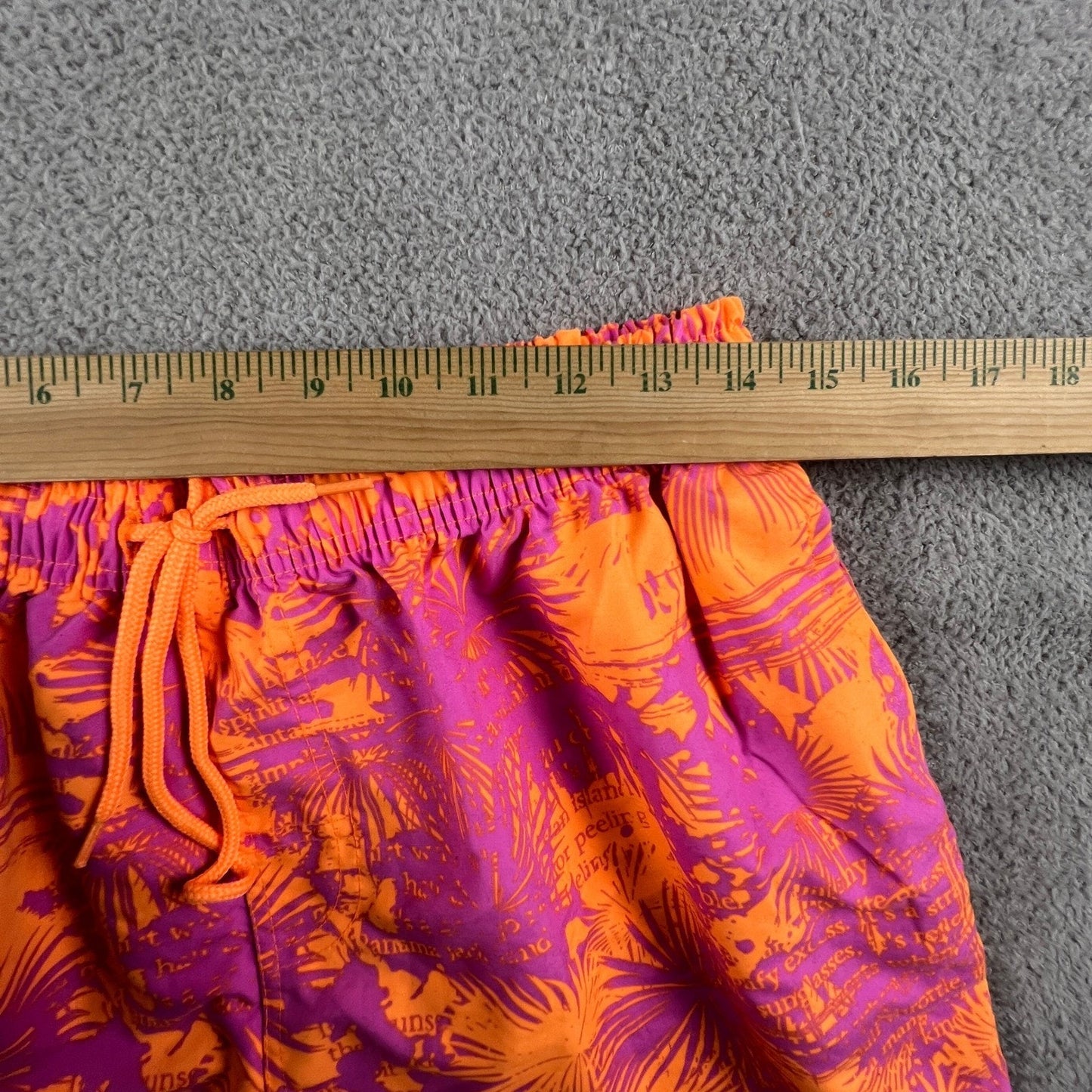 Panama Jack Swim Trunks Mens Medium Orange Purple Tropical Palm Script Beachwear