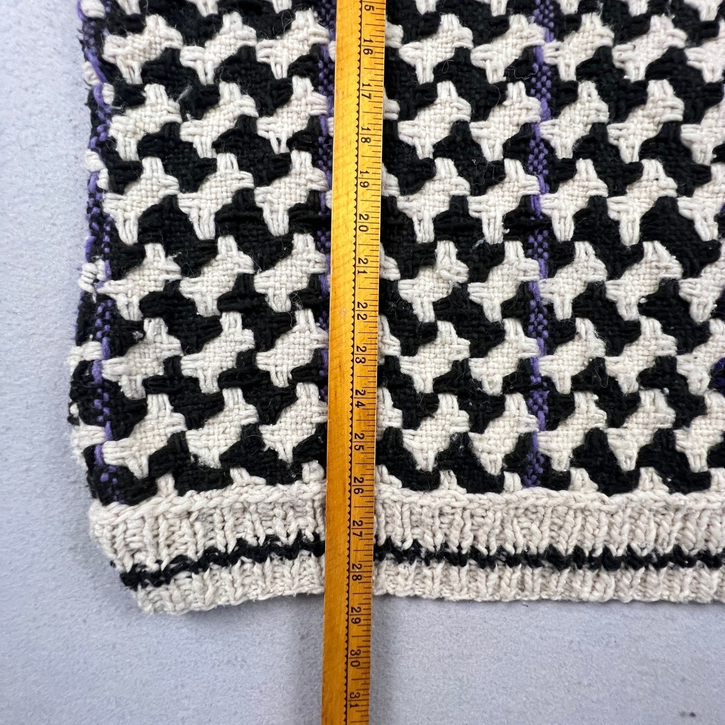 Vintage Houndstooth Hand Knit Sweater Mens XL Black White Pullover Chunky Warm