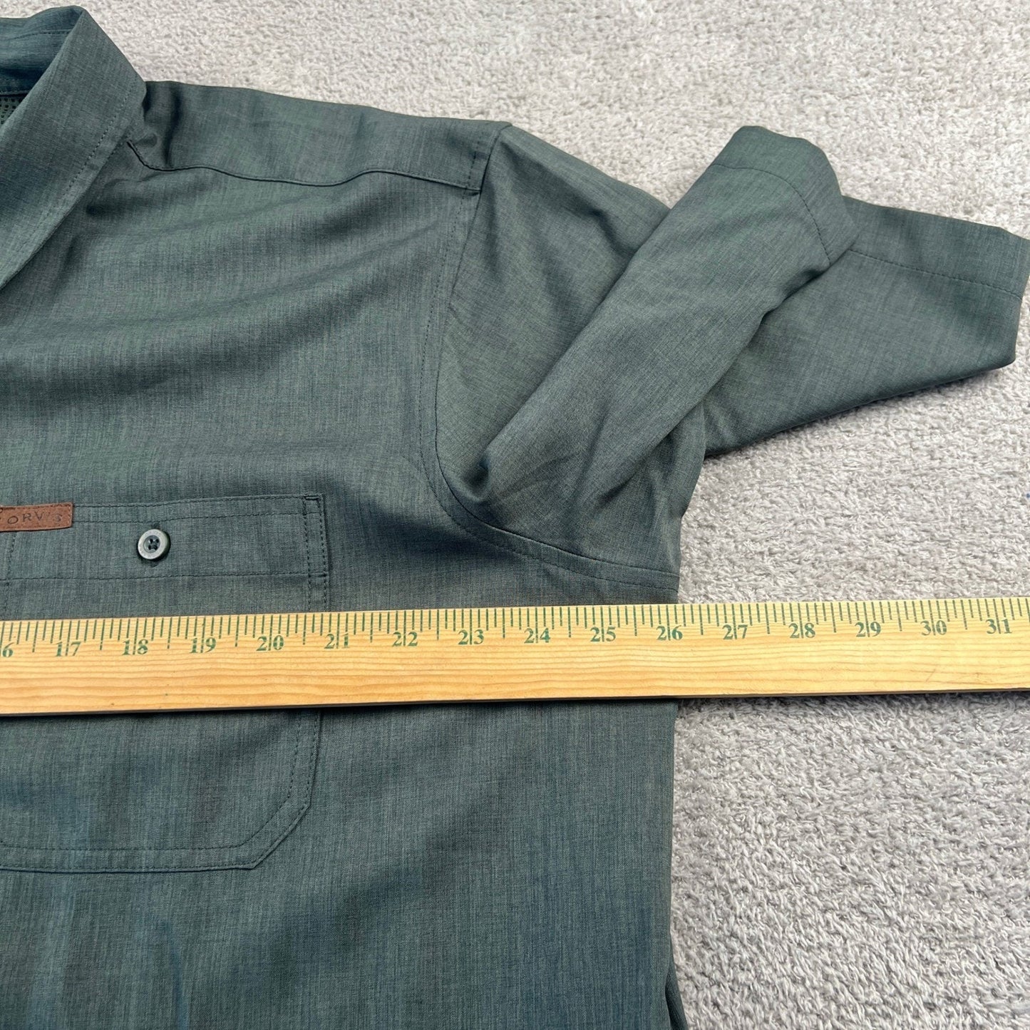 Orvis Button Down Shirt Mens XXL Green Short Sleeve Hiking Outdoor Utility