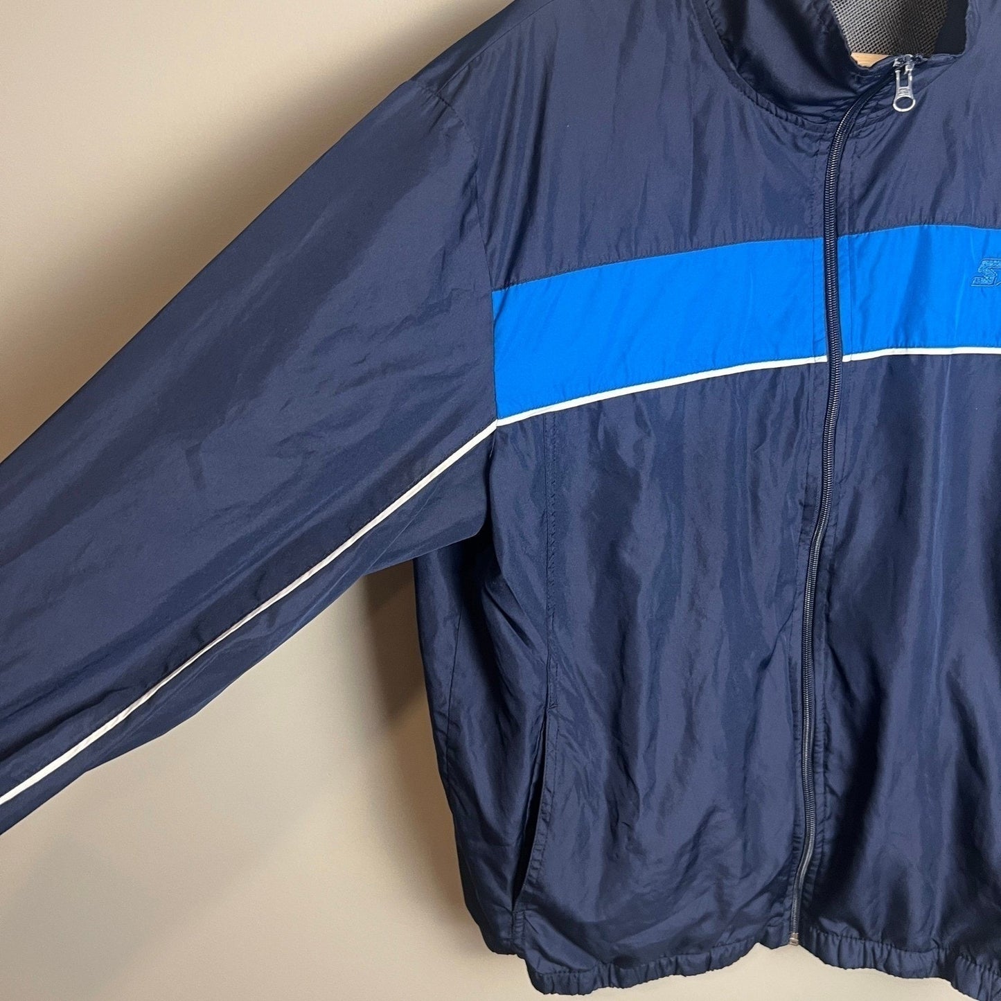 Y2K Starter Track Jacket Mens Large Navy Blue ZipUp Athletic Outerwear Retro 90s