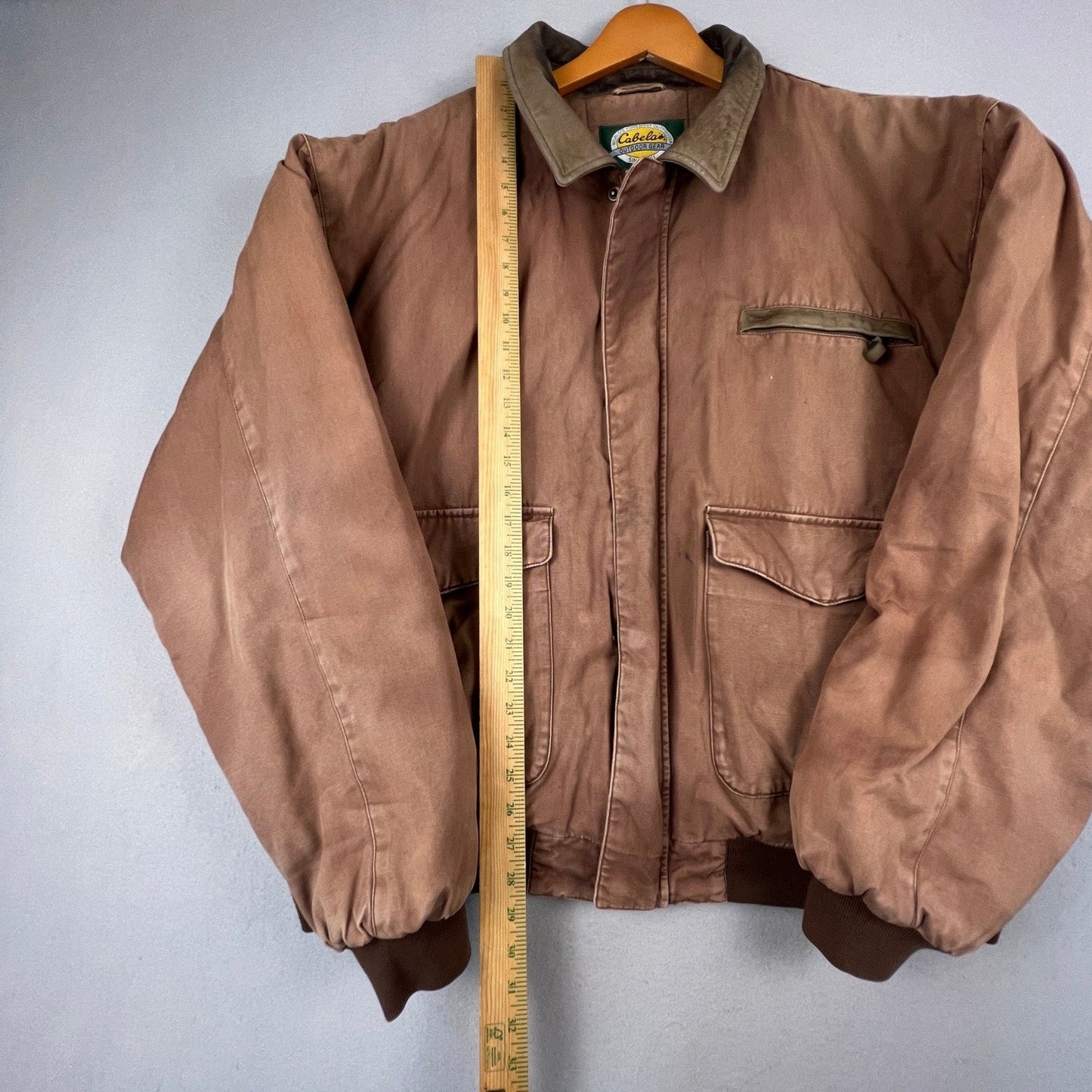 VTG Cabelas Canvas Jacket Mens XL Brown Leather Collar Workwear Outdoor Coat Job