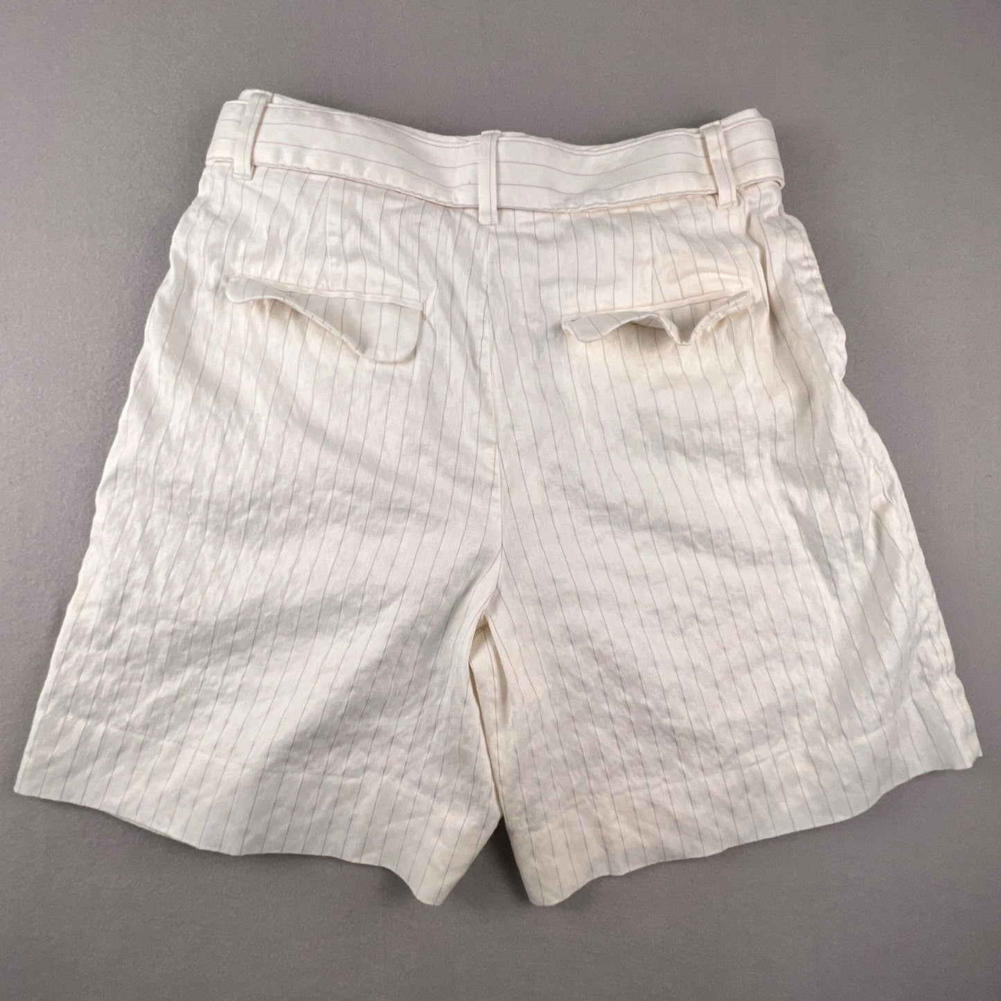 Banana Republic Belted Shorts Women's 12 Pinstripe Linen Blend Pleated Summer