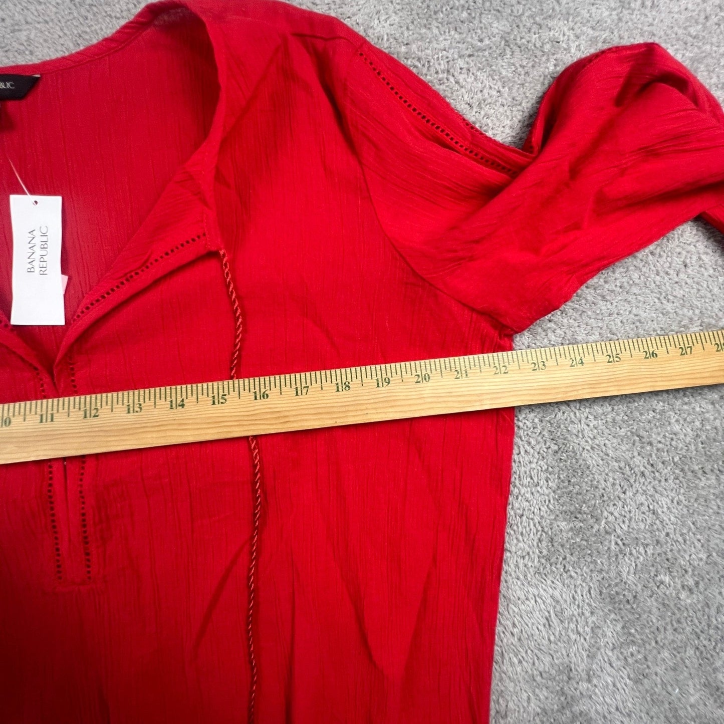100% Cotton Boho Top Banana Republic Peasant Blouse Womens Medium Red Tassel