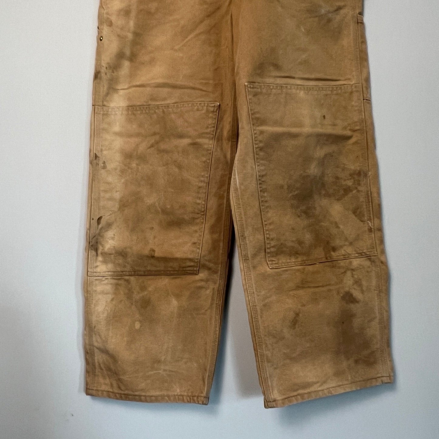 Carhartt Bib Overalls Mens 38x30 Brown Duck Canvas Double Knee Workwear R01 BRN