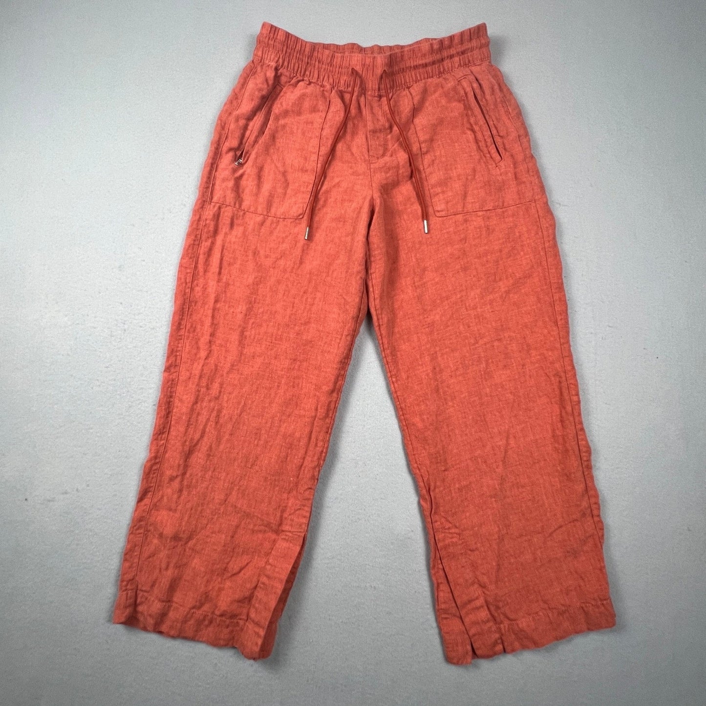 Athleta Cabo Linen Jogger Pants Womens 10P Orange Wide Leg Crop Casual Summer