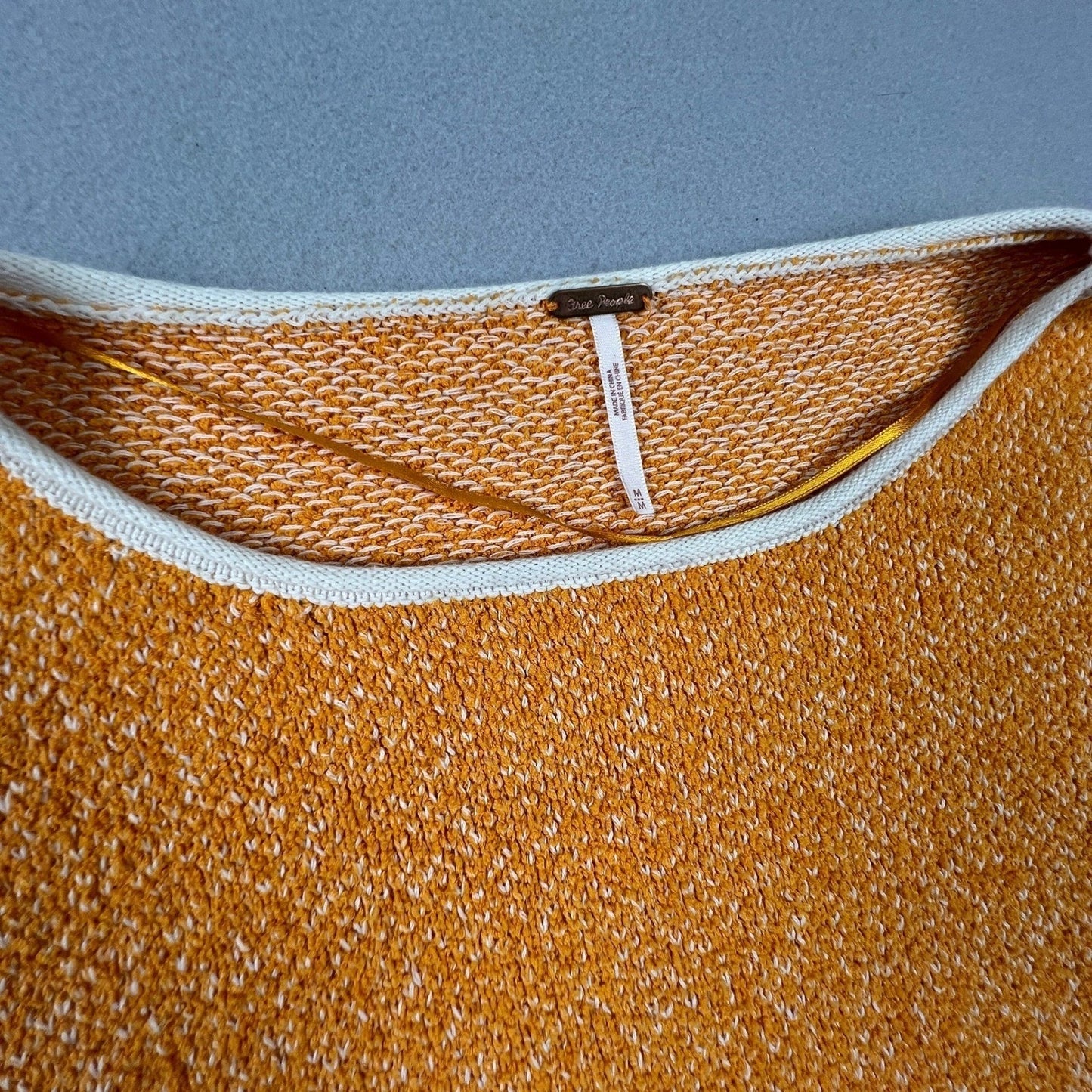 Free People Sweater Womens Medium Orange Bardot Boxy Wide Sleeve Boho Knit Top