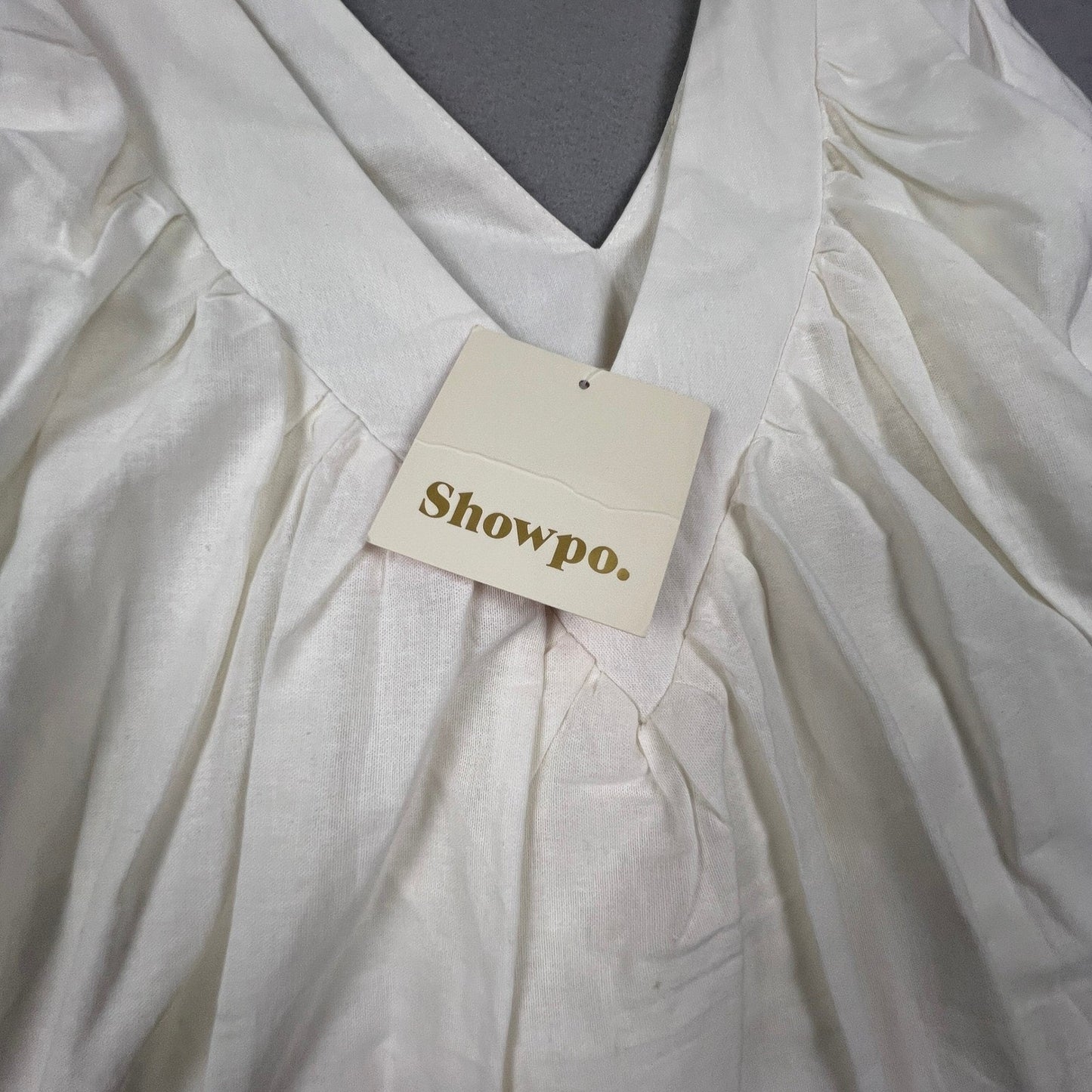 NWT Showpo Mini Dress Womens 6 White Tie Shoulder Cotton Babydoll Summer Boho