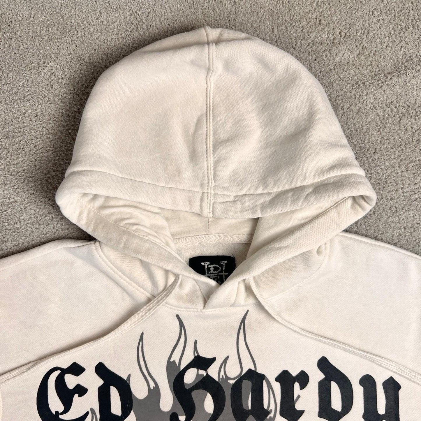 Y2K Ed Hardy Hoodie Eagle Skull Snake Flames Mens Size Medium White Sweatshirt