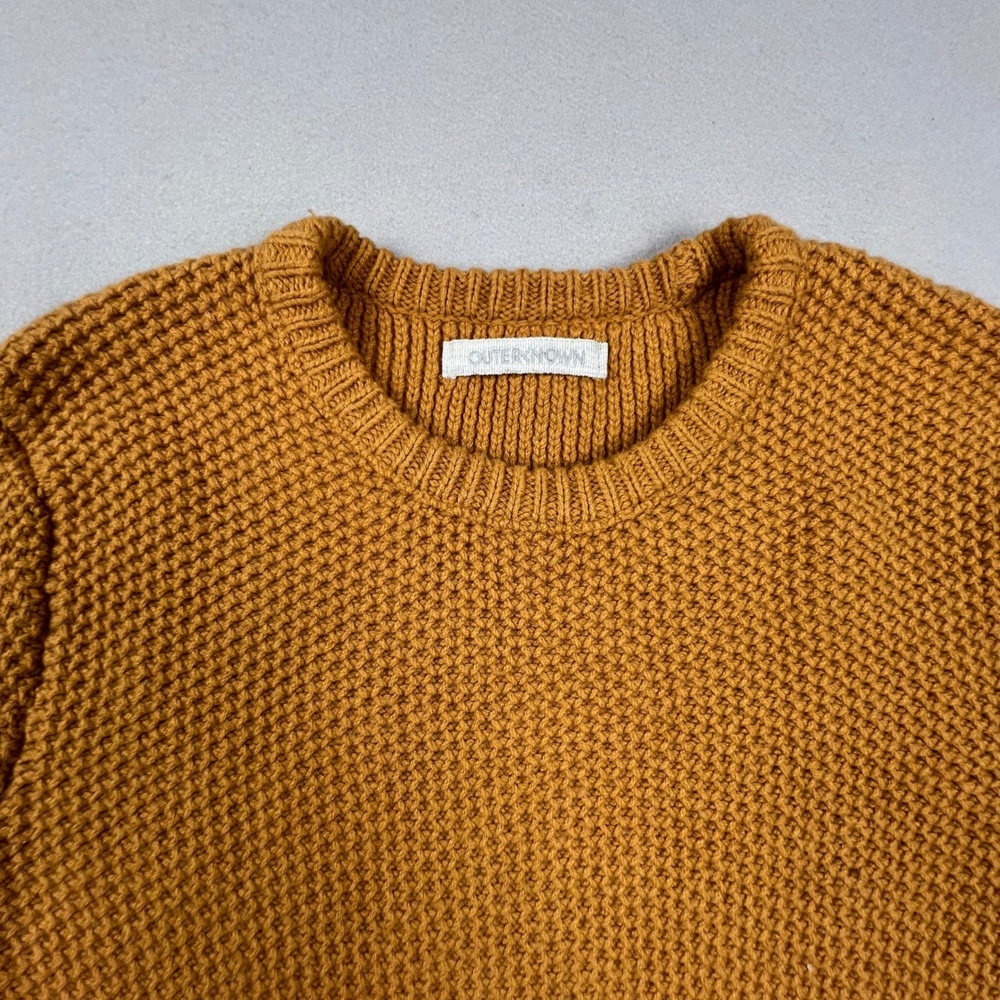 Outerknown Sweater Mens M Mustard Yellow Wool Organic Cotton Waffle Knit Coastal