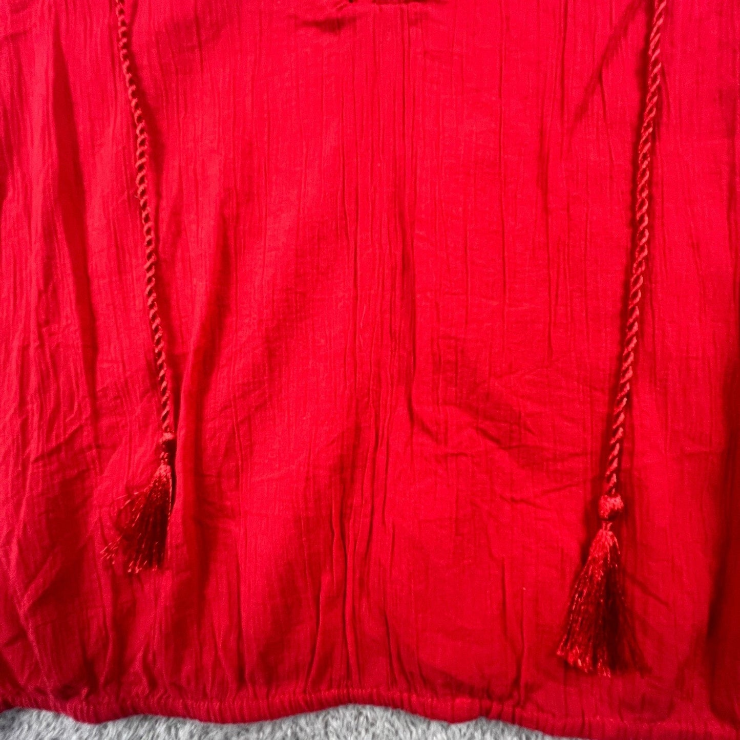 100% Cotton Boho Top Banana Republic Peasant Blouse Womens Medium Red Tassel