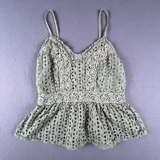 Crochet Lace Top Gaze Eyelet Cami Medium Sage Green Boho Festival Cottagecore