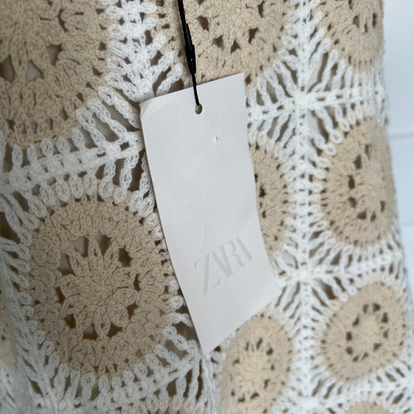 Zara Crochet Mini Dress Womens XL Lined Boho Festival Bridal Coquette