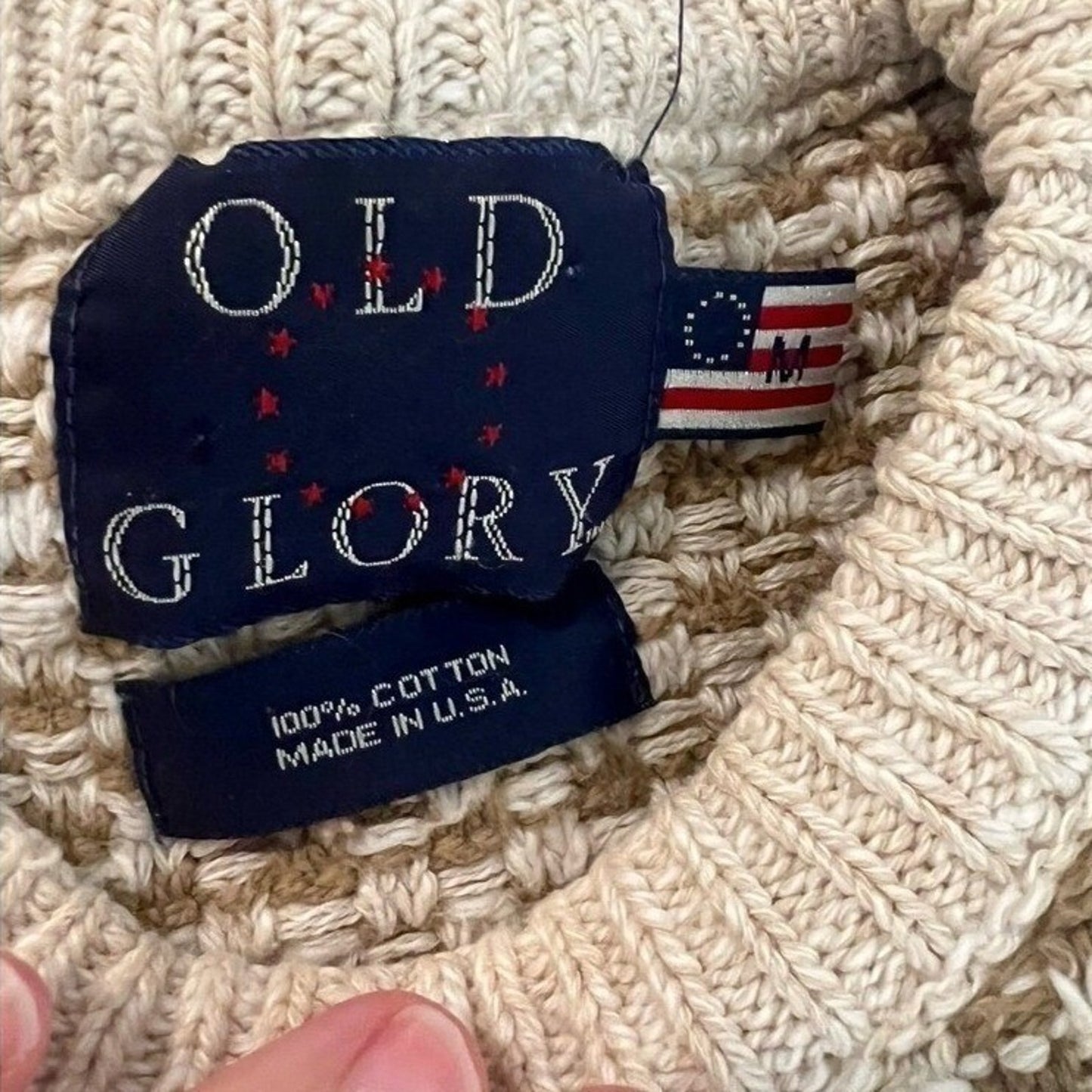 Vintage Cotton Knit Sweater M Striped Made USA Crewneck Old Glory