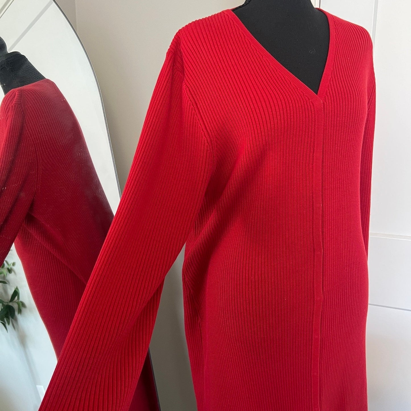 Cardigan Dress Womens XL Red Ribbed Knit Longline Midi Button Front Willi Smith
