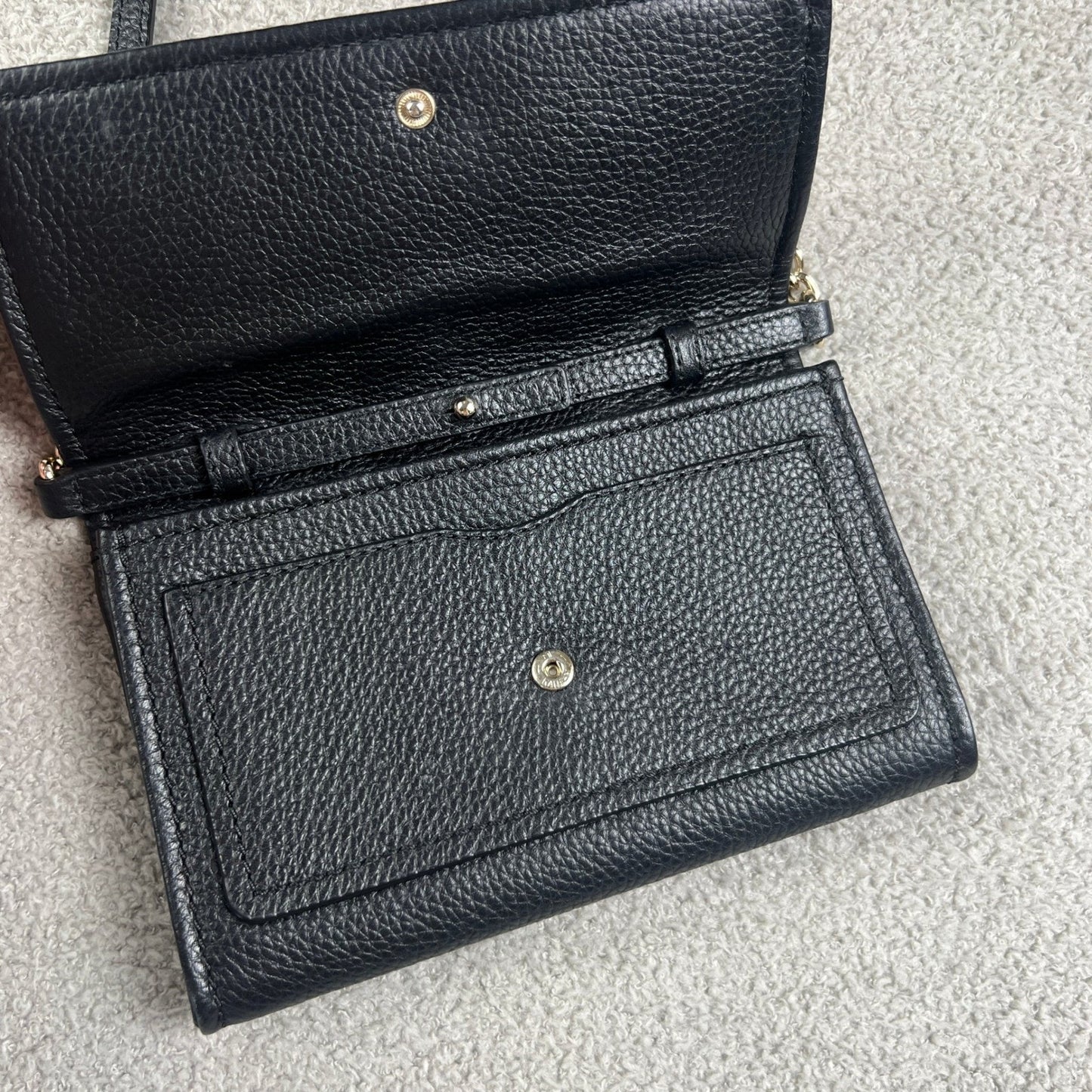 Kate Spade Black Pebbled Leather Crossbody Bag Gold Chain Strap Clutch Wallet