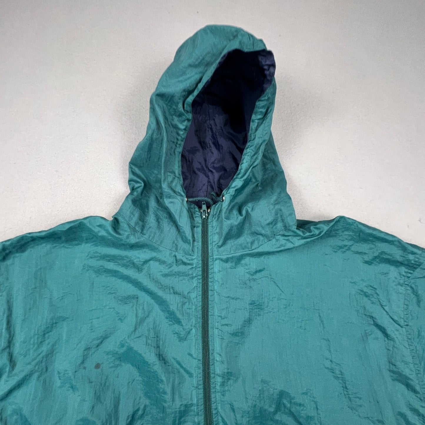 Honors Windbreaker Anorak Mens Large Green Vintage 1/4 Zip Hooded Pouch Pocket