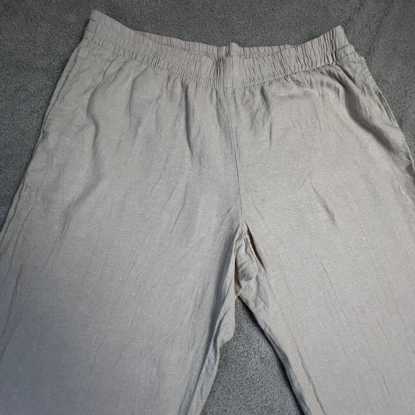 Linen Blend Wide Leg Pants XL High Rise Pull On Elastic Waist Beige Old Navy