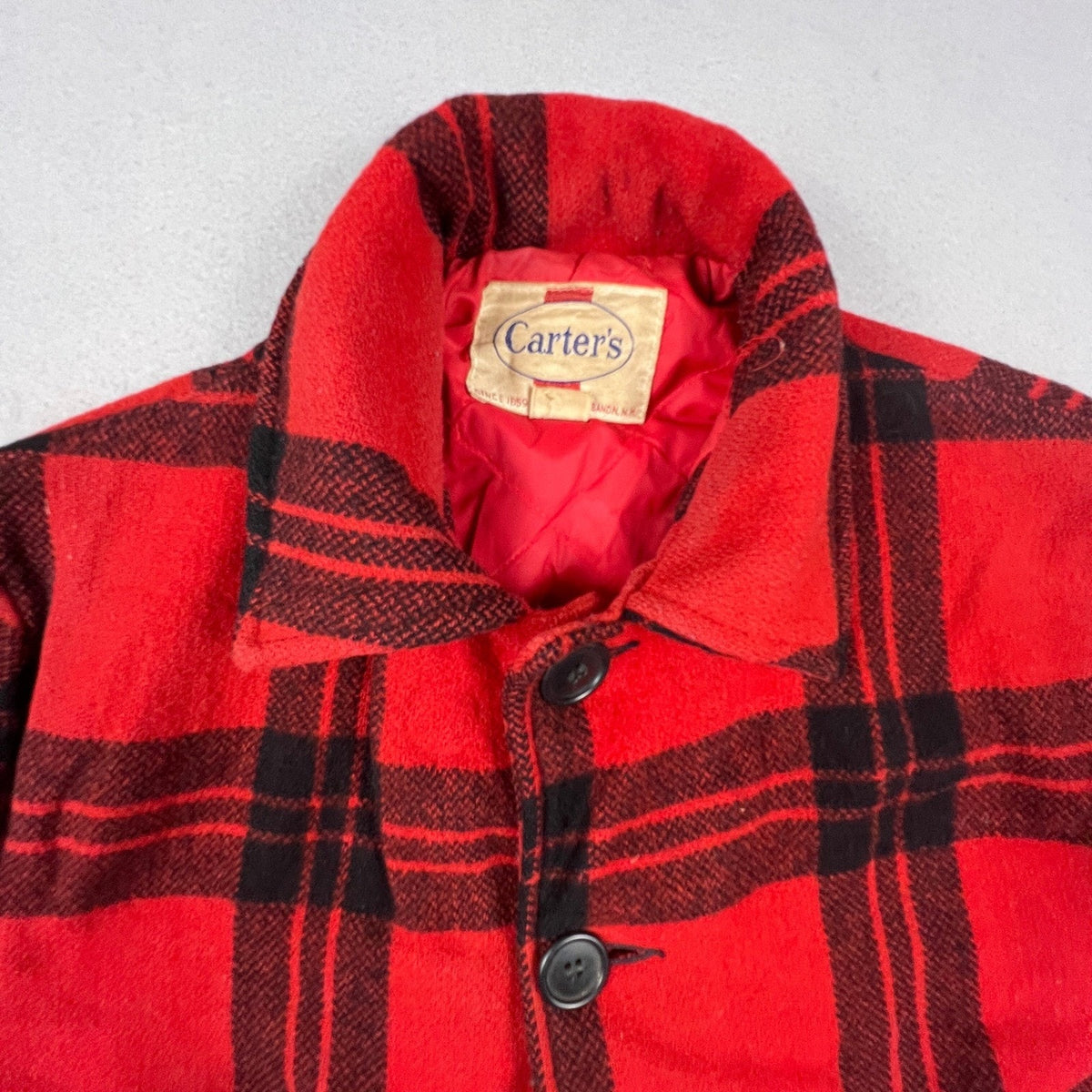 Vintage Carters Hunting Jacket Mens 44 Red Plaid Wool Buffalo Check Cruiser Coat