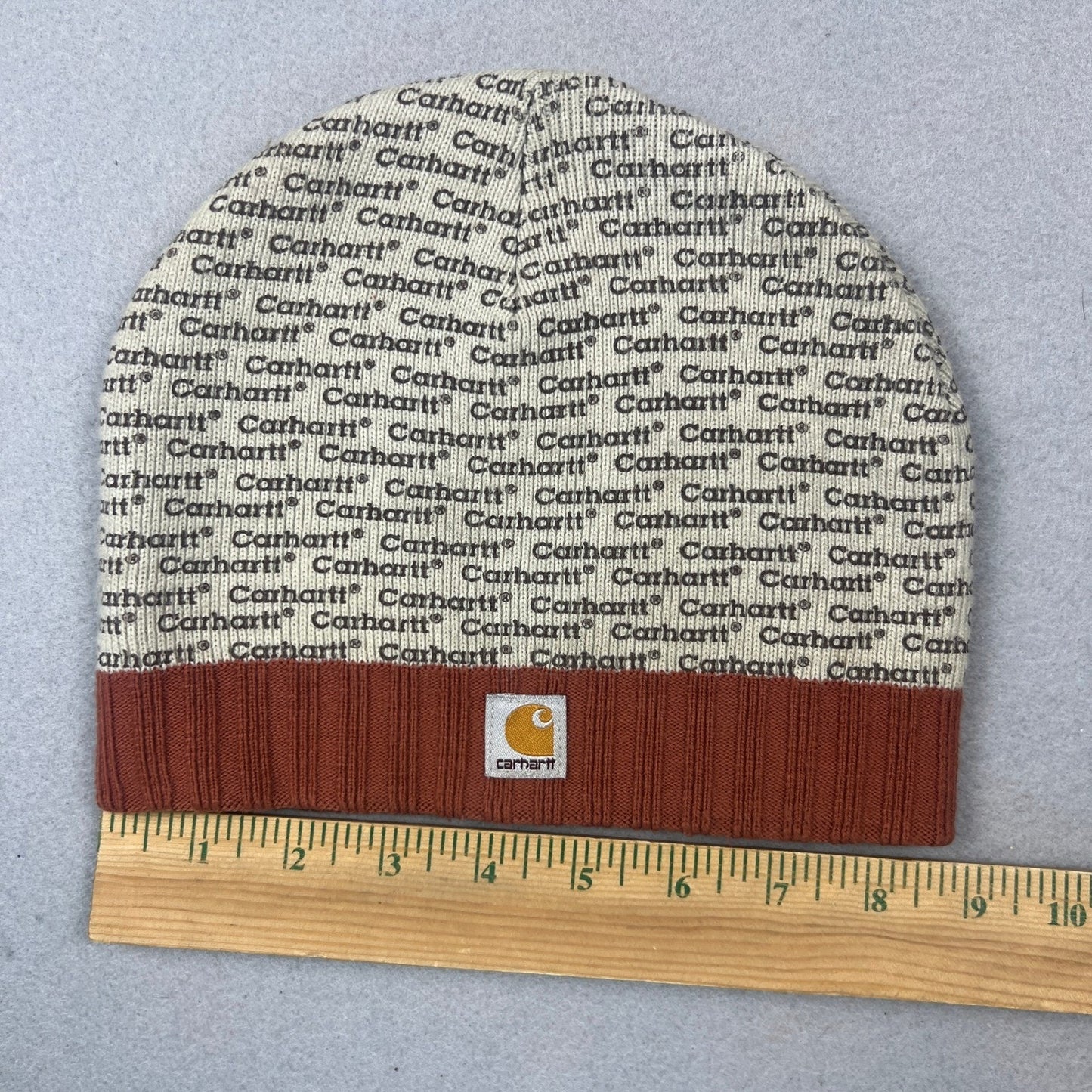 Carhartt Beanie Hat AOP Cream Orange Logo Knit Winter Streetwear RARE Collectors