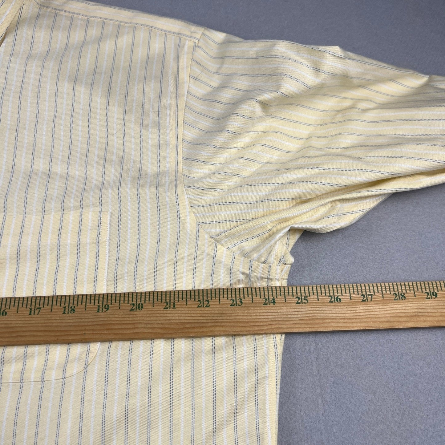 Lands' End Button Down Shirt Mens L 16-16.5 Yellow Stripe Supima No Iron Oxford