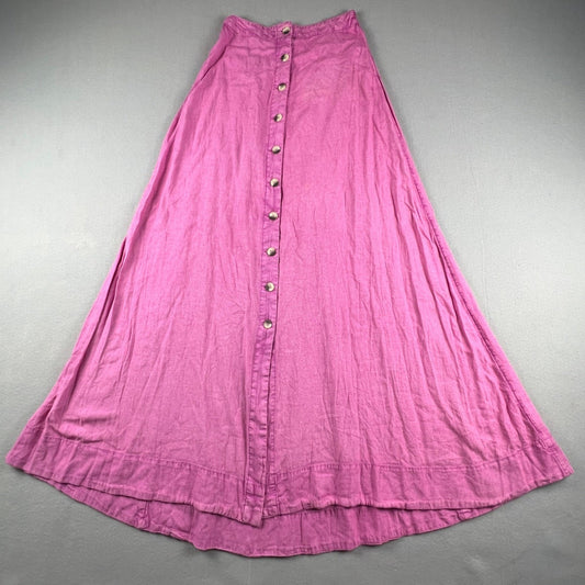 Urban Outfitters Maxi Skirt Pink Linen Blend Button Front Boho Flare Cottagecore