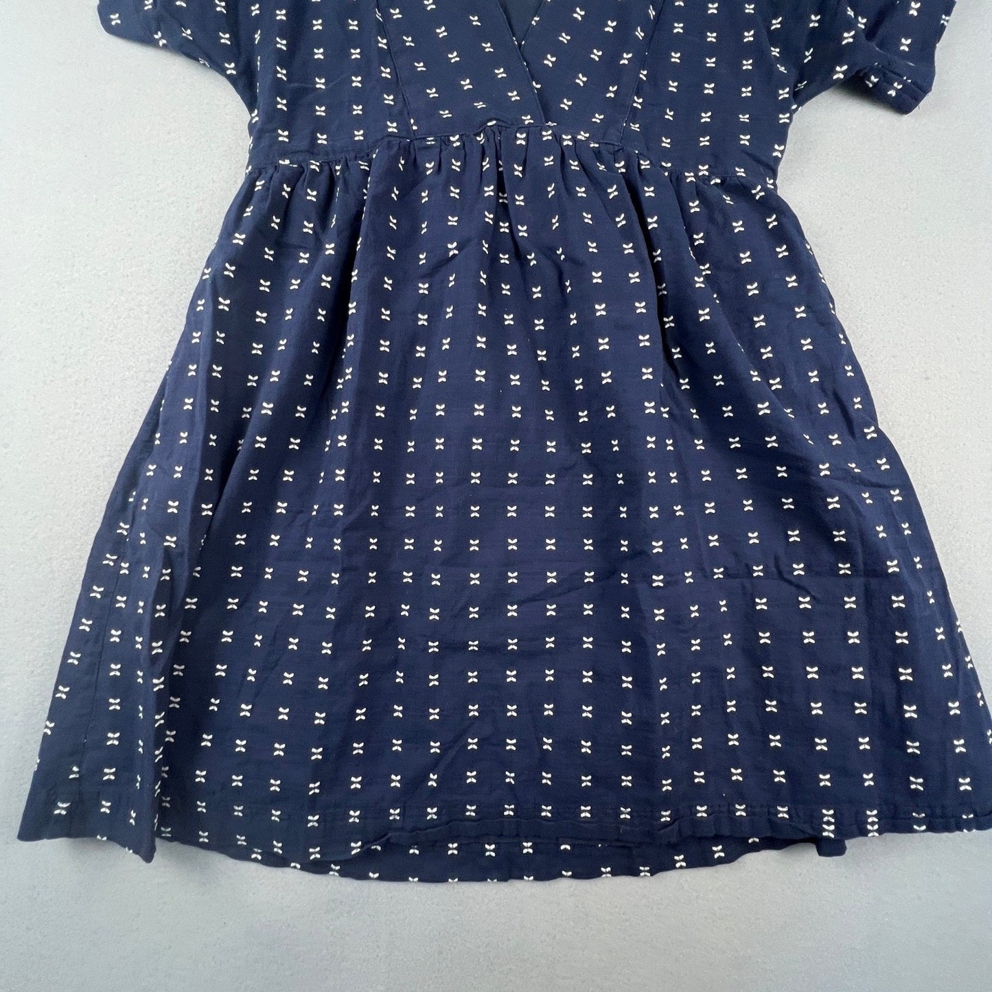 Madewell Mini Dress Womens Small Navy Blue Embroidered Bow Dobby V-Neck Boho