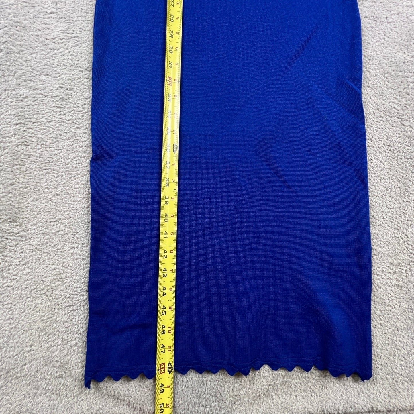 Zara Knit Midi Dress Womens Medium Blue Scalloped Trim Bodycon Sleeveless Chic