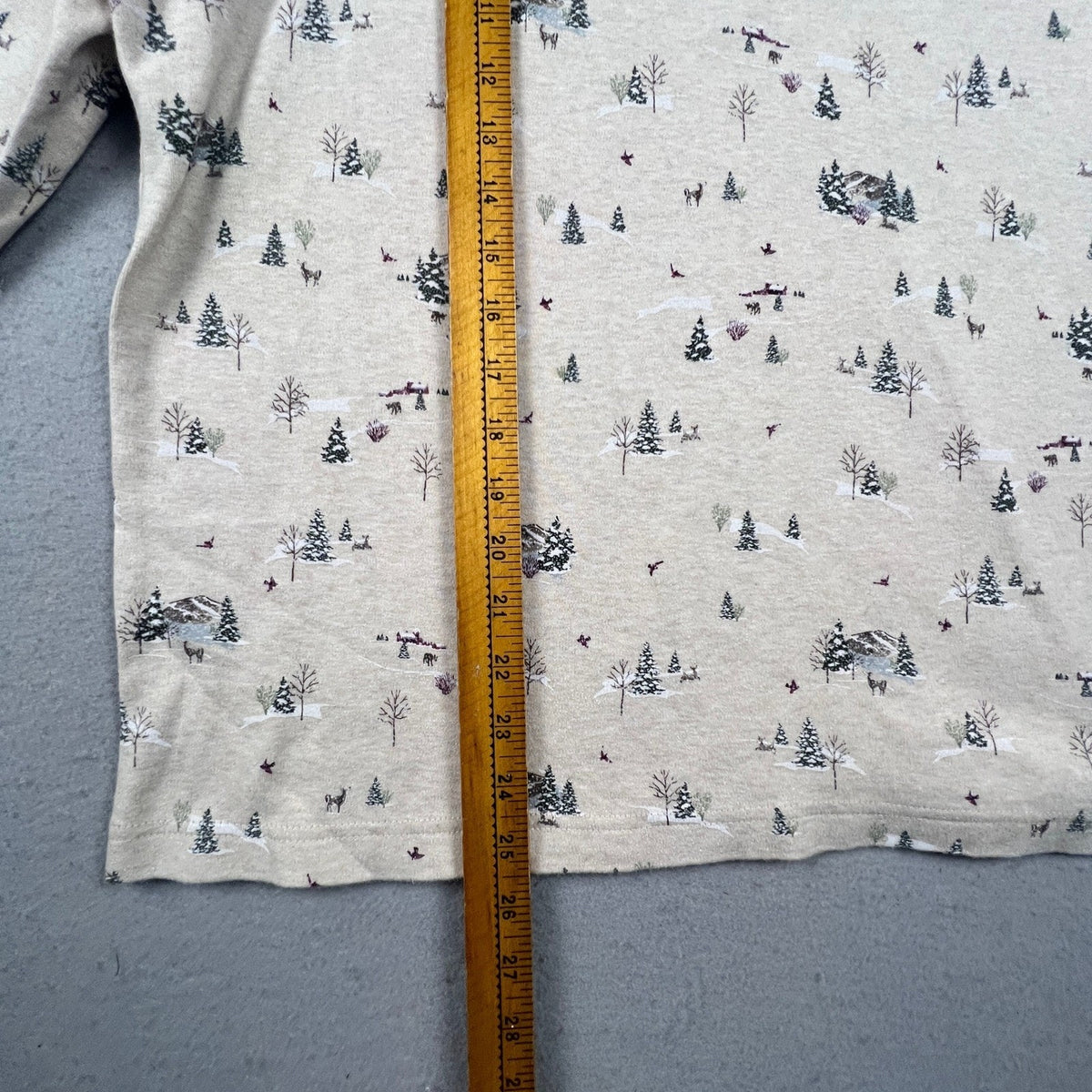 Winter Scene Pine Tree Cotton Shirt Mock Neck Top Womens XL Beige Croft & Barrow