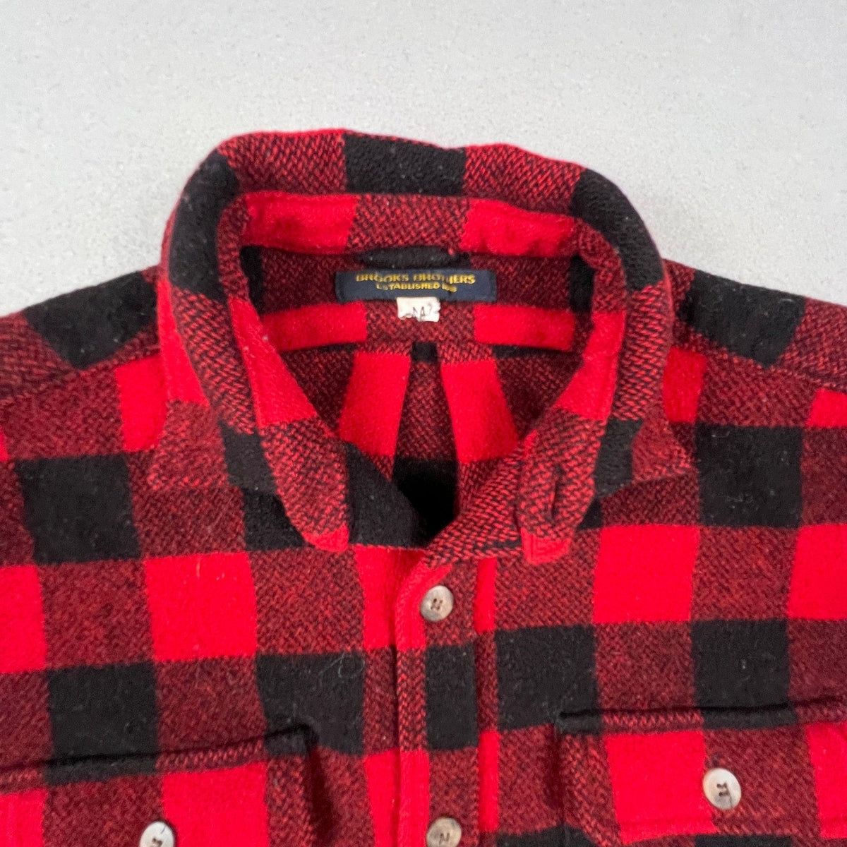 Brooks Brothers Flannel Shirt Mens M Red Buffalo Plaid Wool Blend Vintage USA