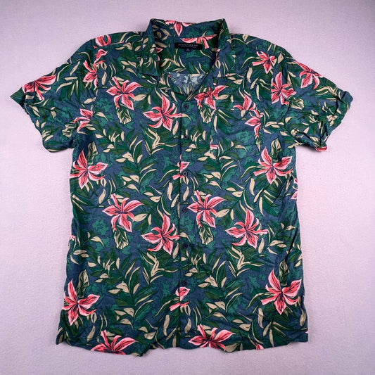 Hawaiian Button Up Shirt Mens XL Floral Tropical Summer Camp Aloha Vacation
