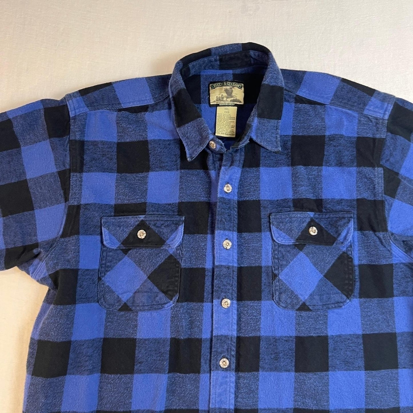 Field & Stream Shirt Men's XXL Flannel Plaid Long Sleeve Button Up Blue Black