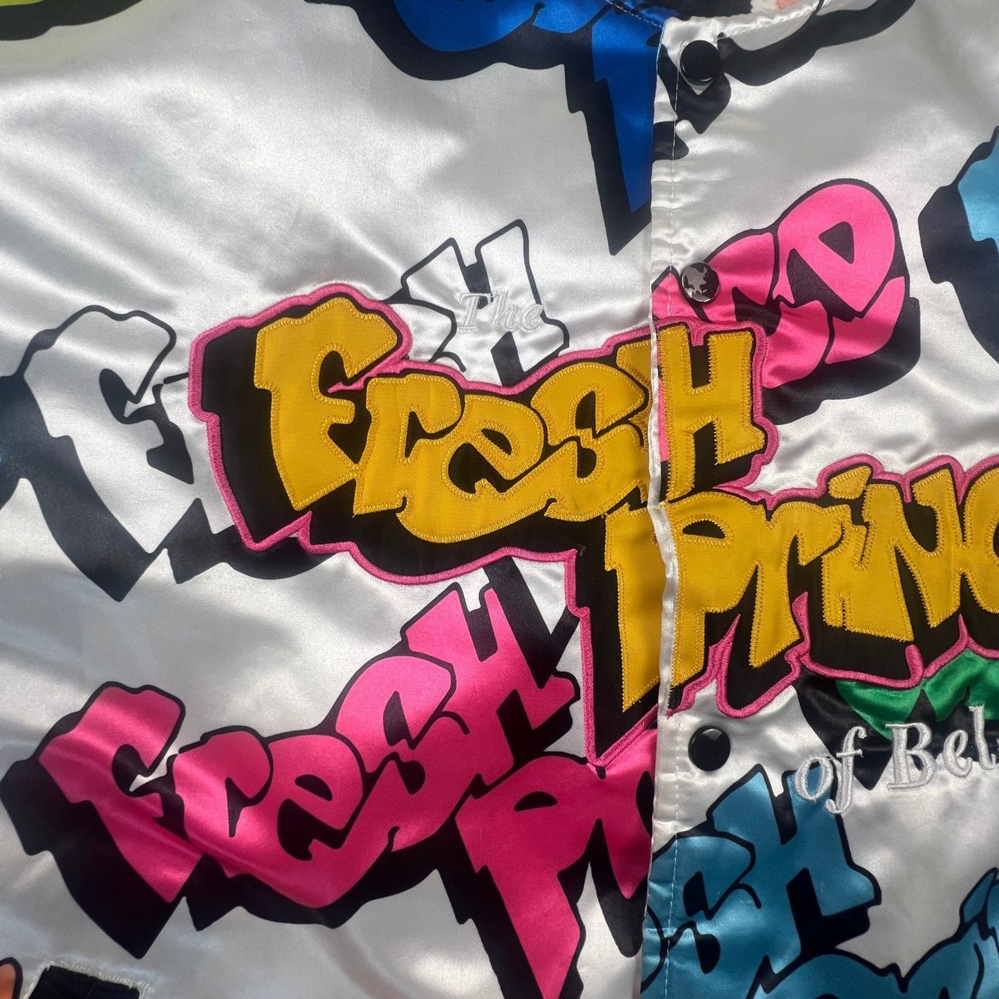 Headgear Classics Fresh Prince Jacket Mens XL White Graffiti Satin Bomber 90s
