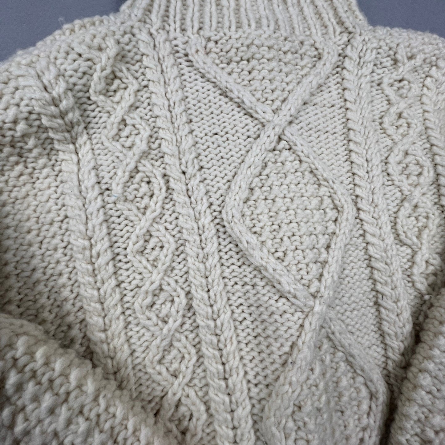 Vintage Hand Knit Cardigan Sweater Mens L Cream Wool Cable Knit Ecuador C.C.H.
