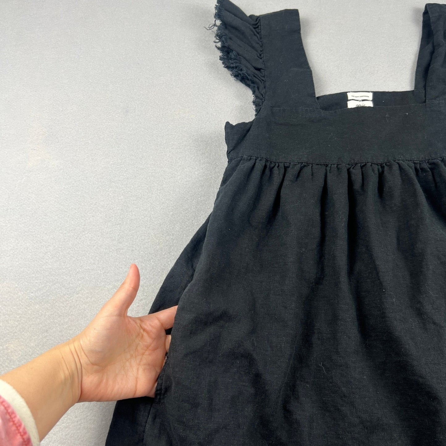 Linen Blend Babydoll Dress XS Black Ruffle Fringe Boho Mini Pocket Resort Aerie